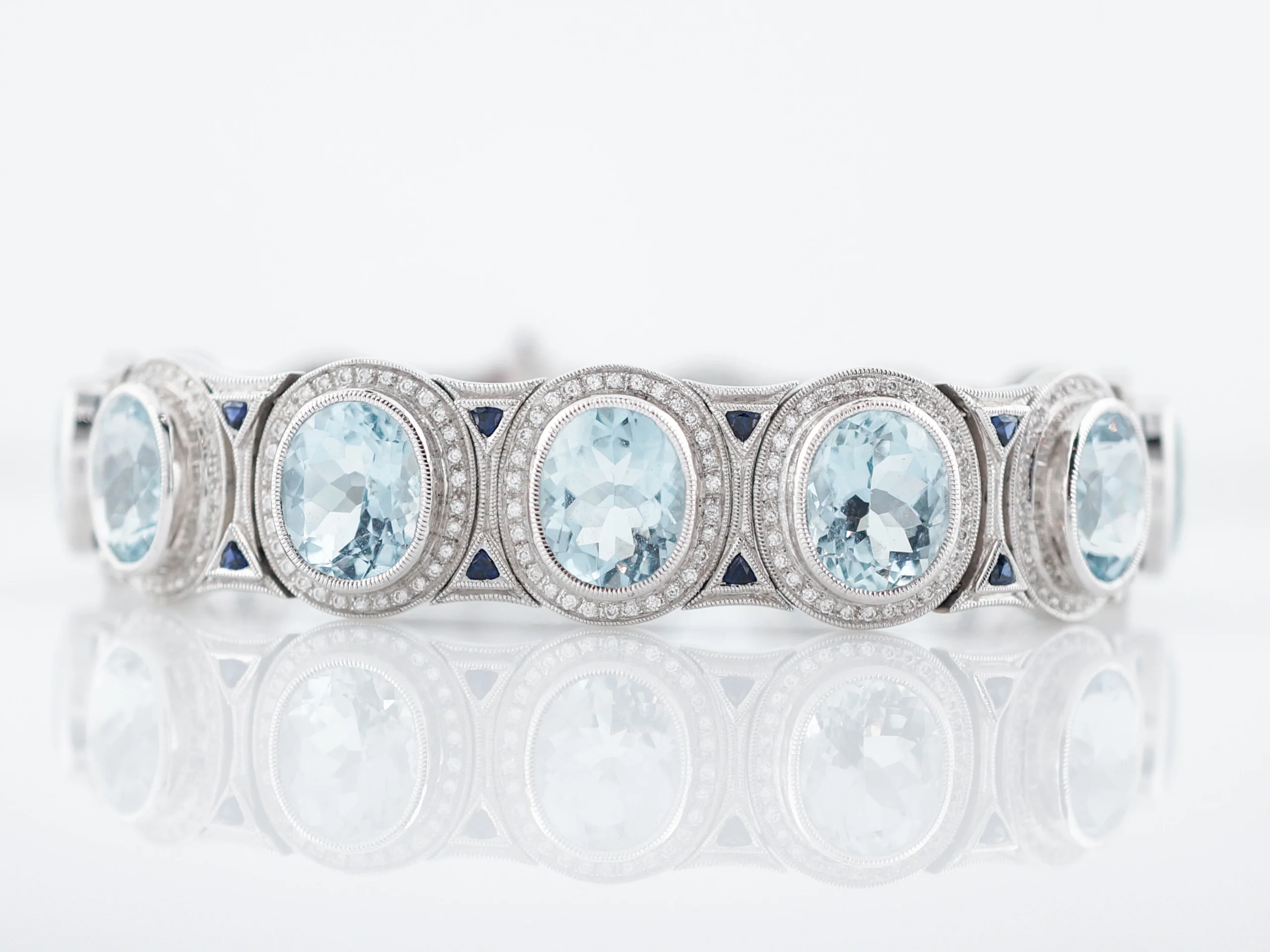 Modern Wendy Hill 41.75 Aquamarine, Sapphire & Diamond Bracelet in 18k White Gold - Image 2