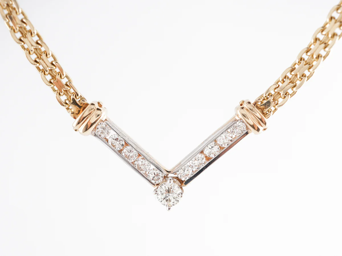 Modern Woven Chain Necklace w/ Diamond Pendant in 14k - Image 3
