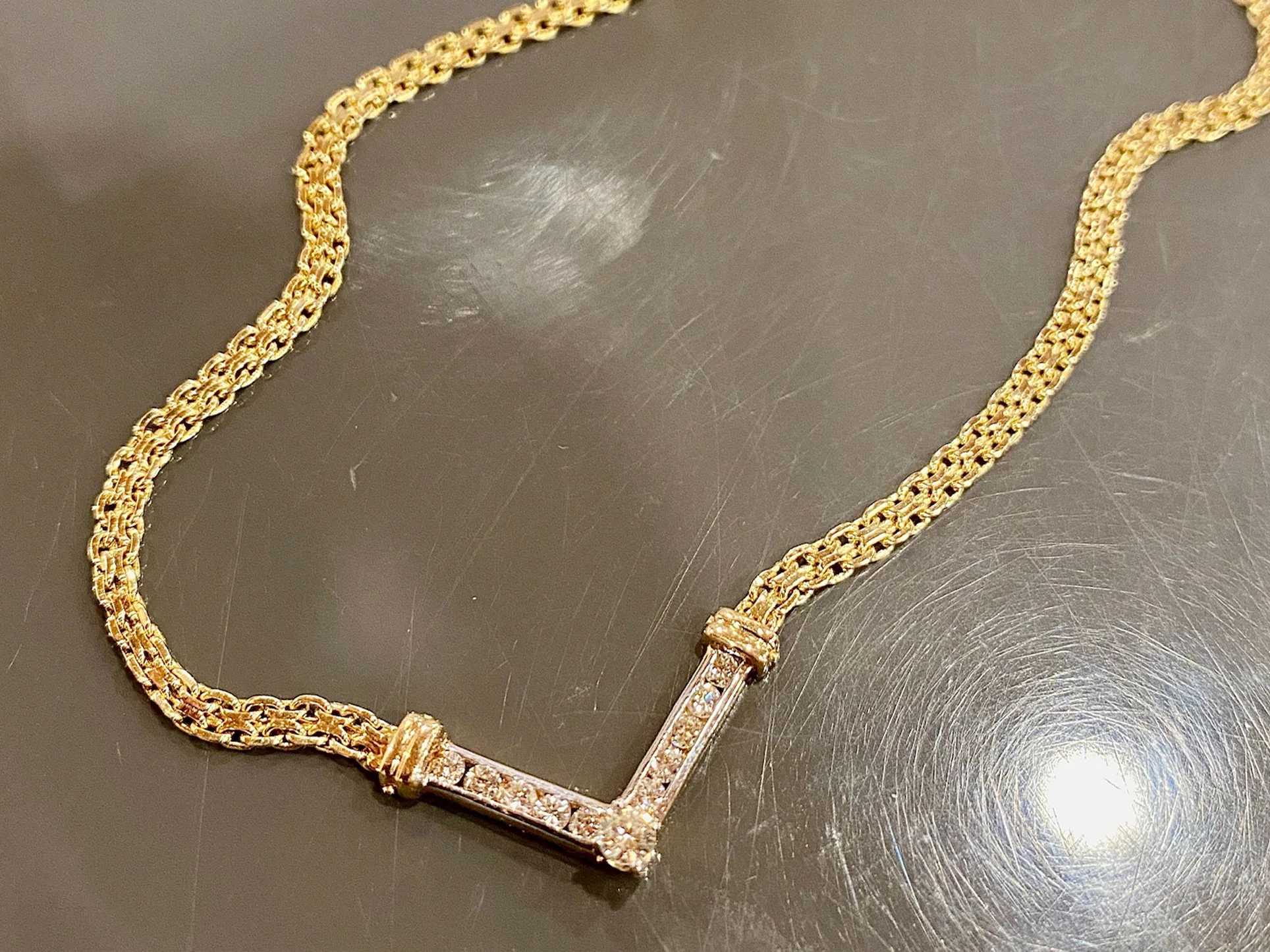 Modern Woven Chain Necklace w/ Diamond Pendant in 14k - Image 4