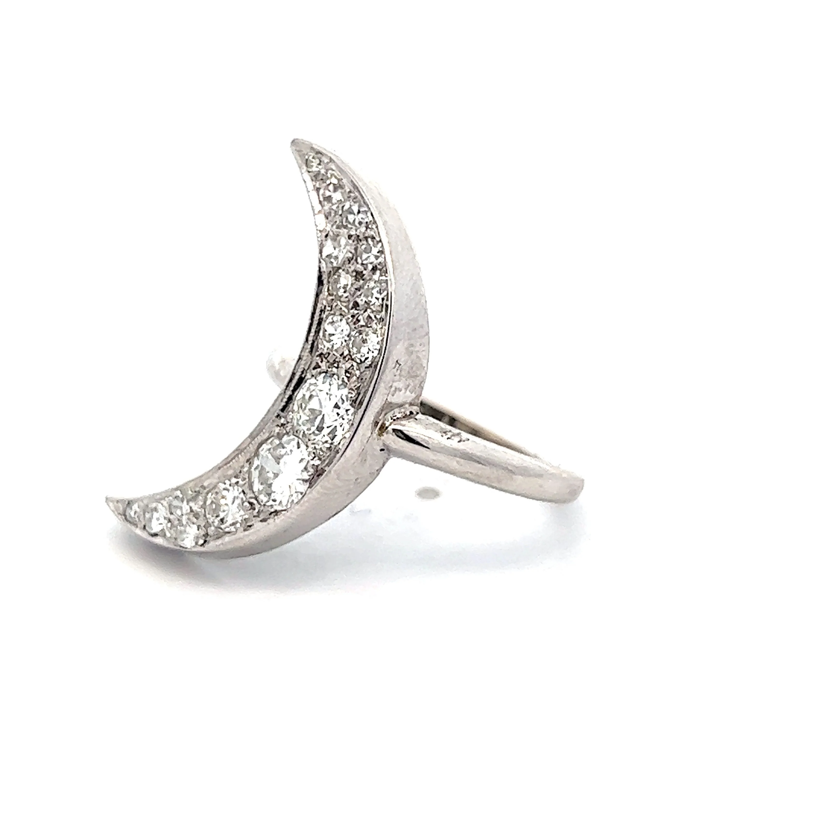 Moon Shaped Right Hand Ring in 14k White Gold - Image 2