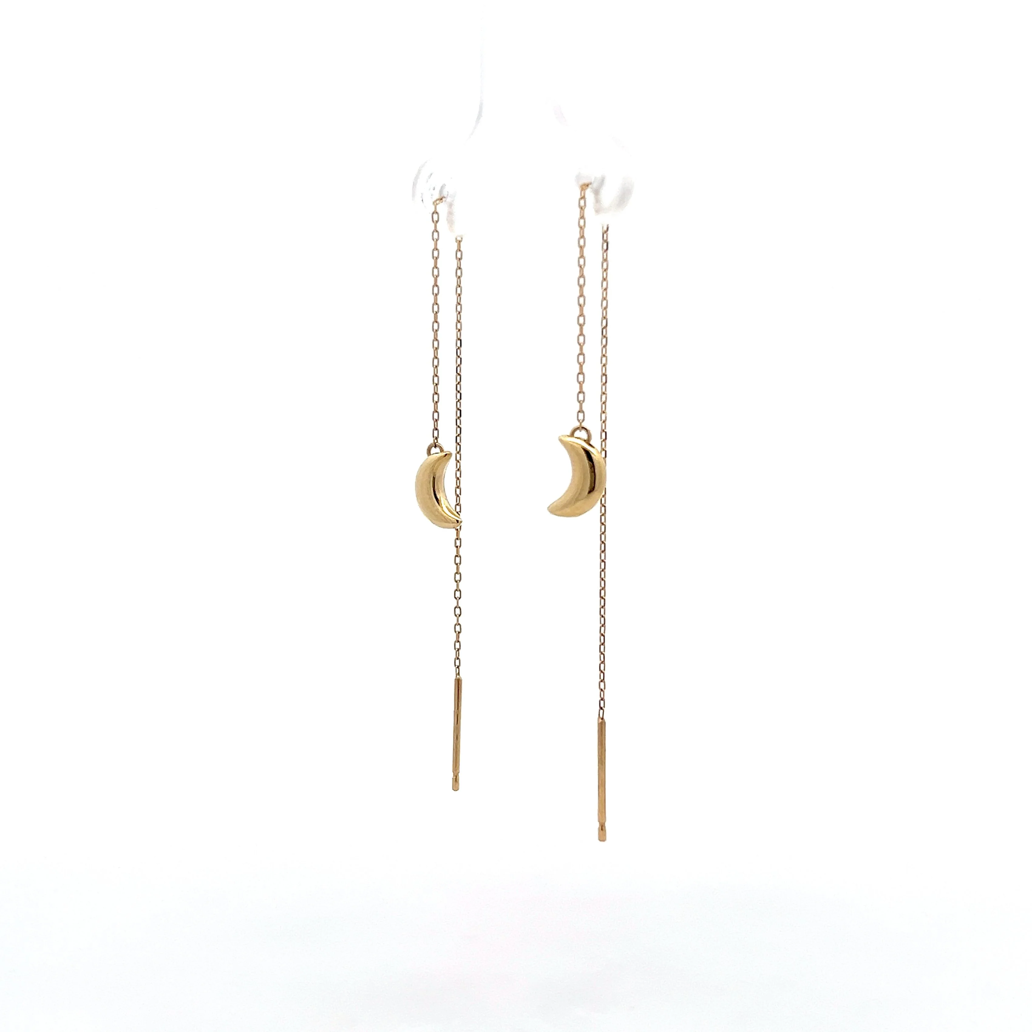 Moon Shaped Threader Earrings in 14k Yellow Gold - Image 2