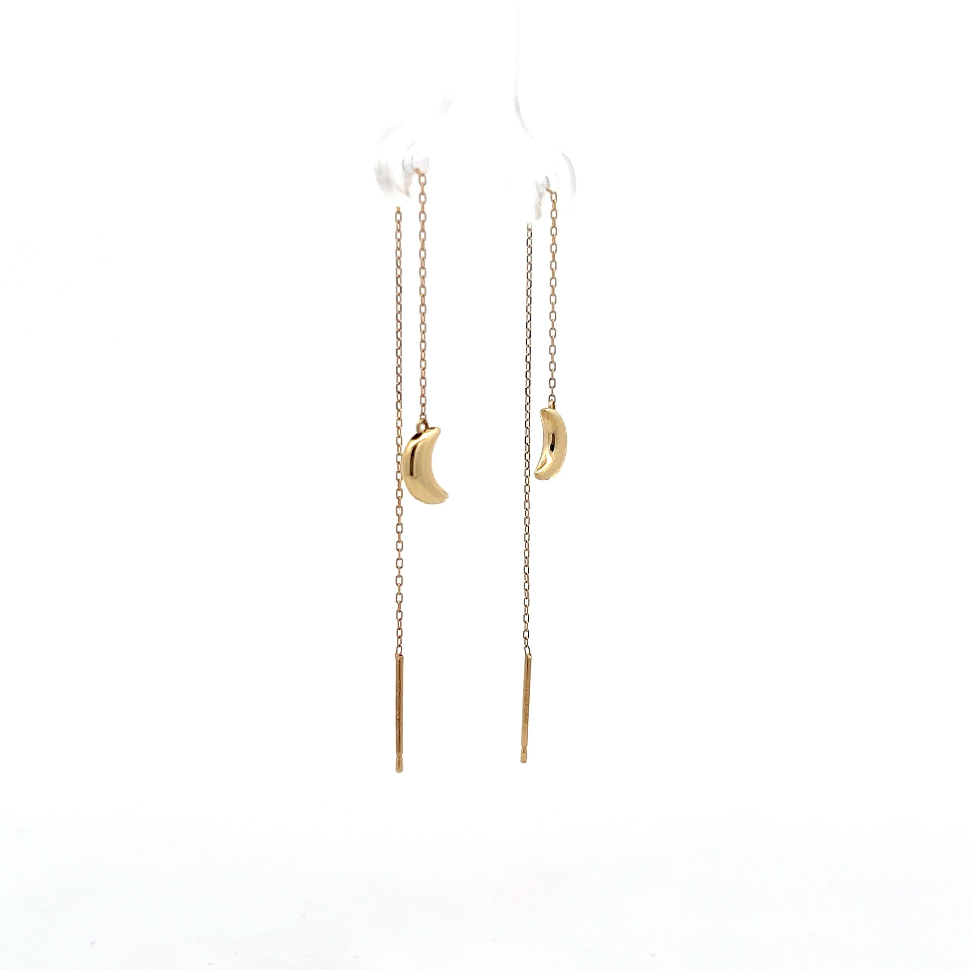 Moon Shaped Threader Earrings in 14k Yellow Gold - Image 3