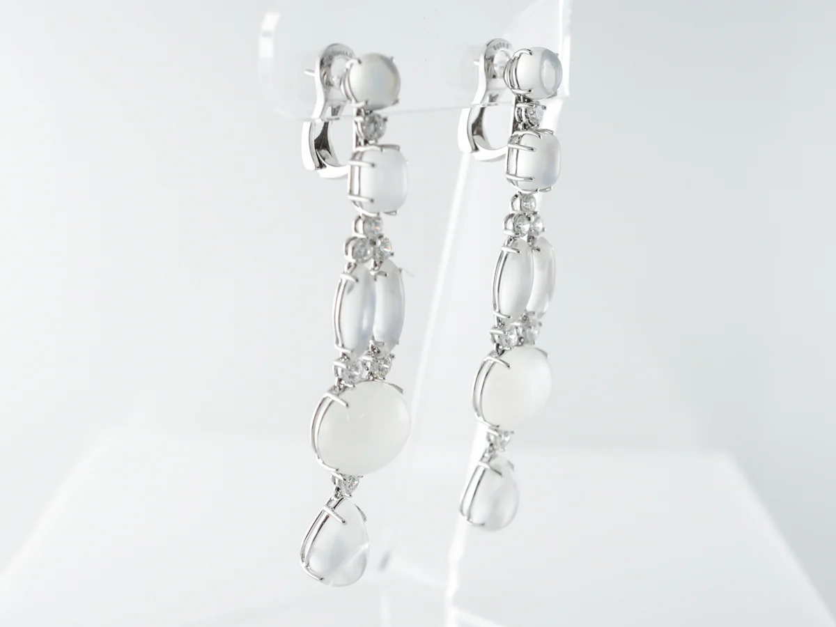 Moonstone & Diamond Dangle Earrings in White Gold - Image 3