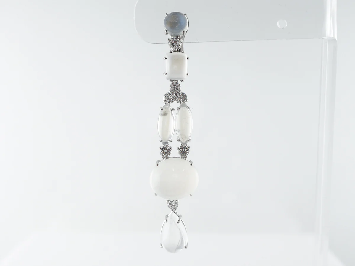Moonstone & Diamond Dangle Earrings in White Gold - Image 4
