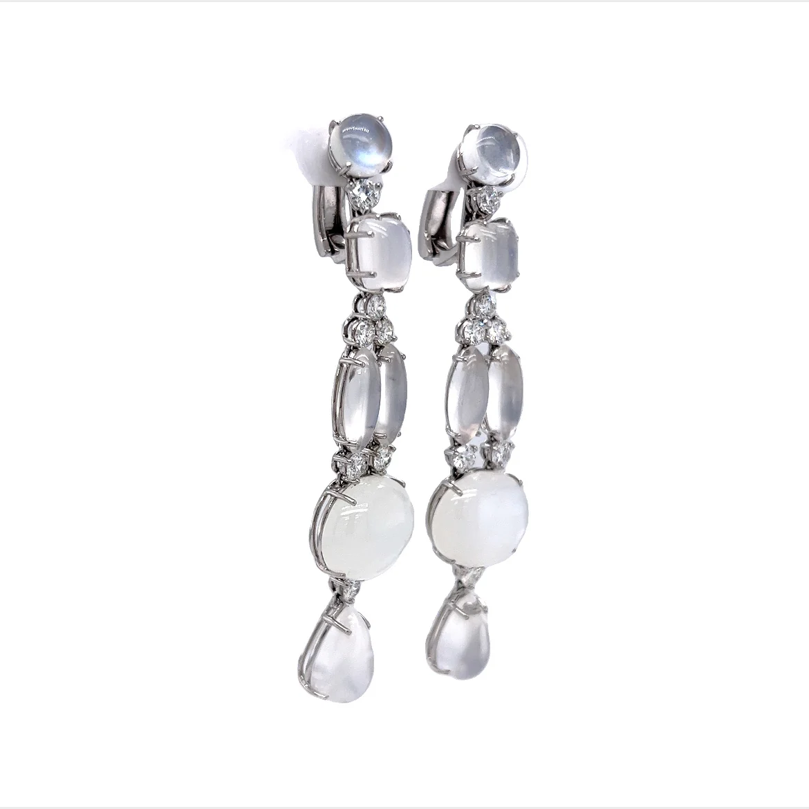 Moonstone & Diamond Drop Earrings in 18k White Gold - Image 3