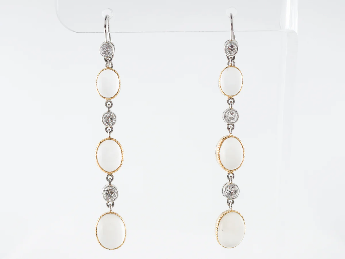 Moonstone & Diamond Earrings in White & Yellow Gold
