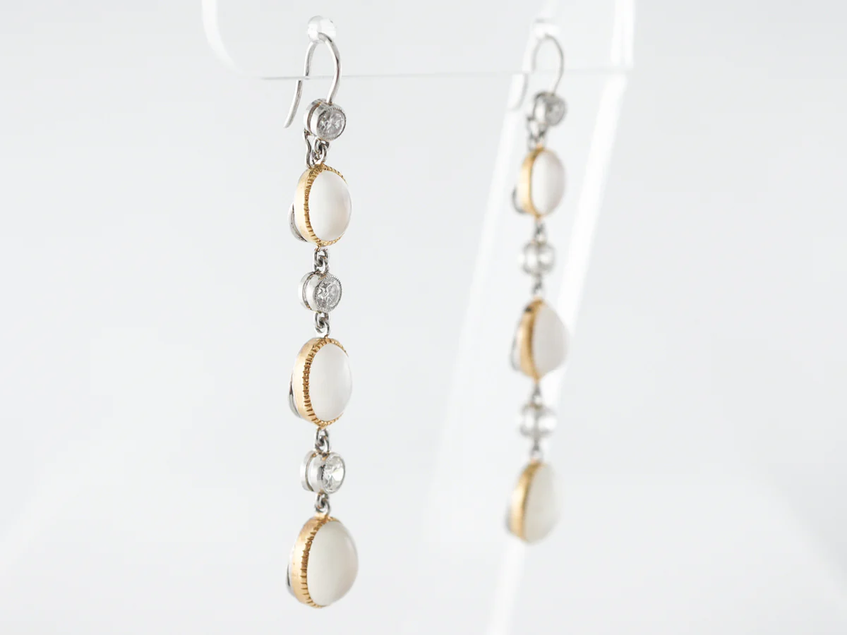 Moonstone & Diamond Earrings in White & Yellow Gold - Image 2