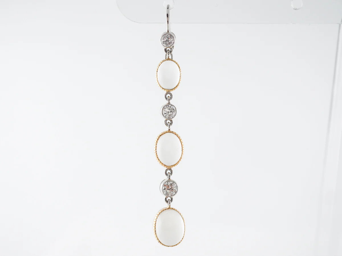 Moonstone & Diamond Earrings in White & Yellow Gold - Image 3