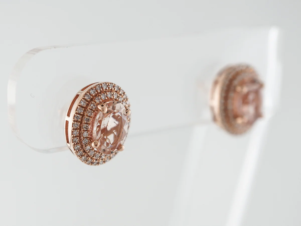 Morganite & Diamond Halo Earrings in 14k Rose Gold - Image 2