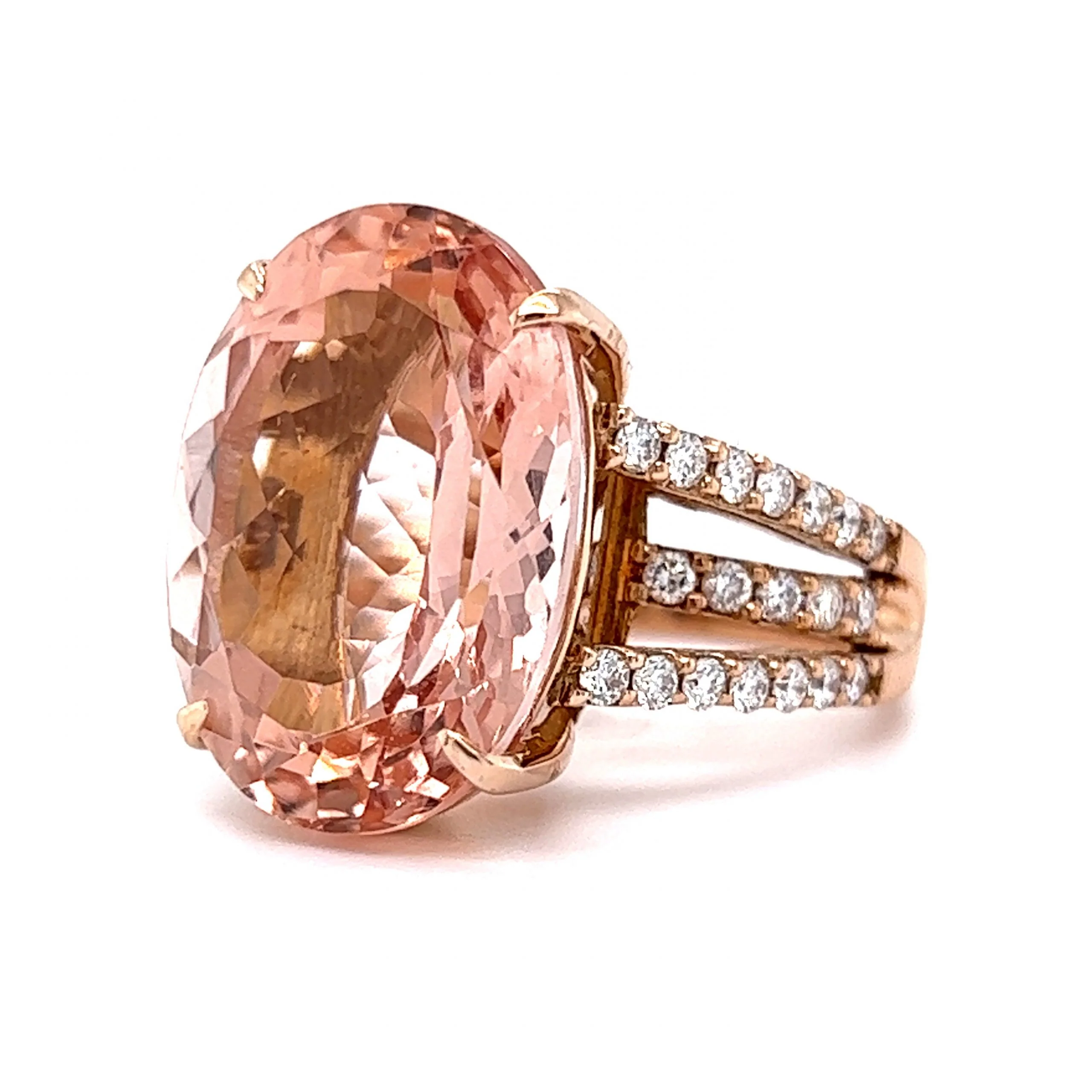 Morganite & Pave Diamond Cocktail Ring in 18k Rose Gold - Image 2