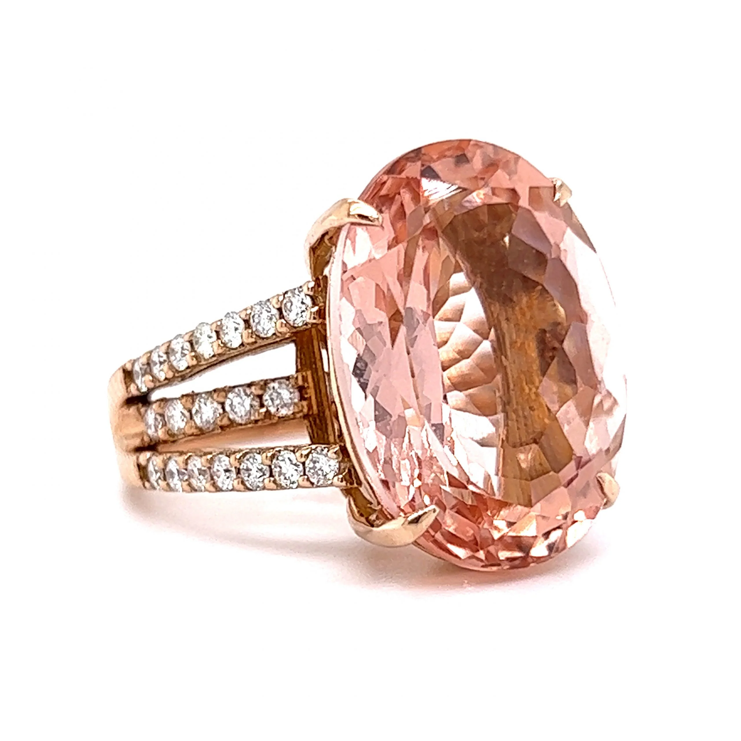 Morganite & Pave Diamond Cocktail Ring in 18k Rose Gold - Image 3