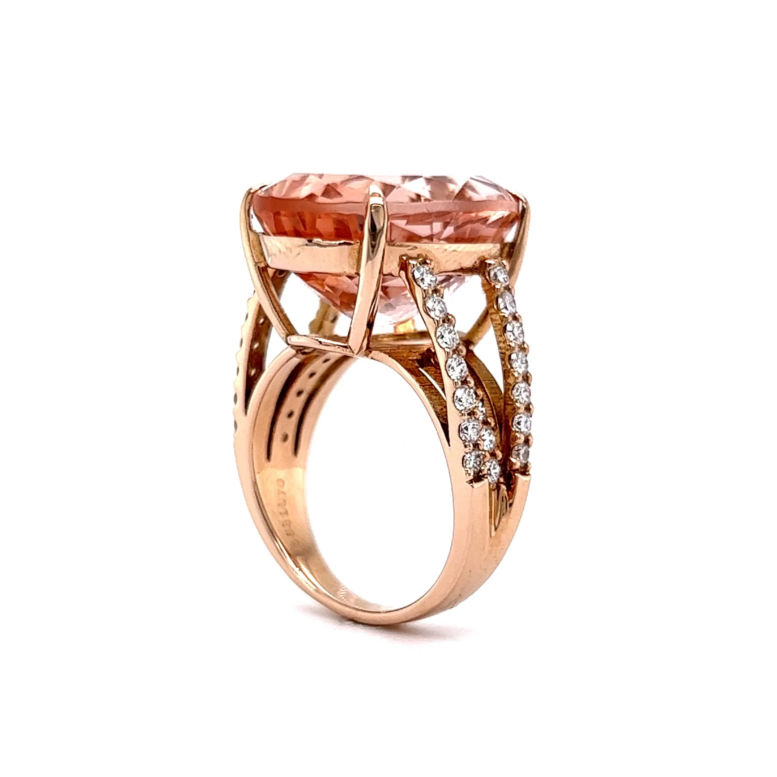 Morganite & Pave Diamond Cocktail Ring in 18k Rose Gold - Image 4