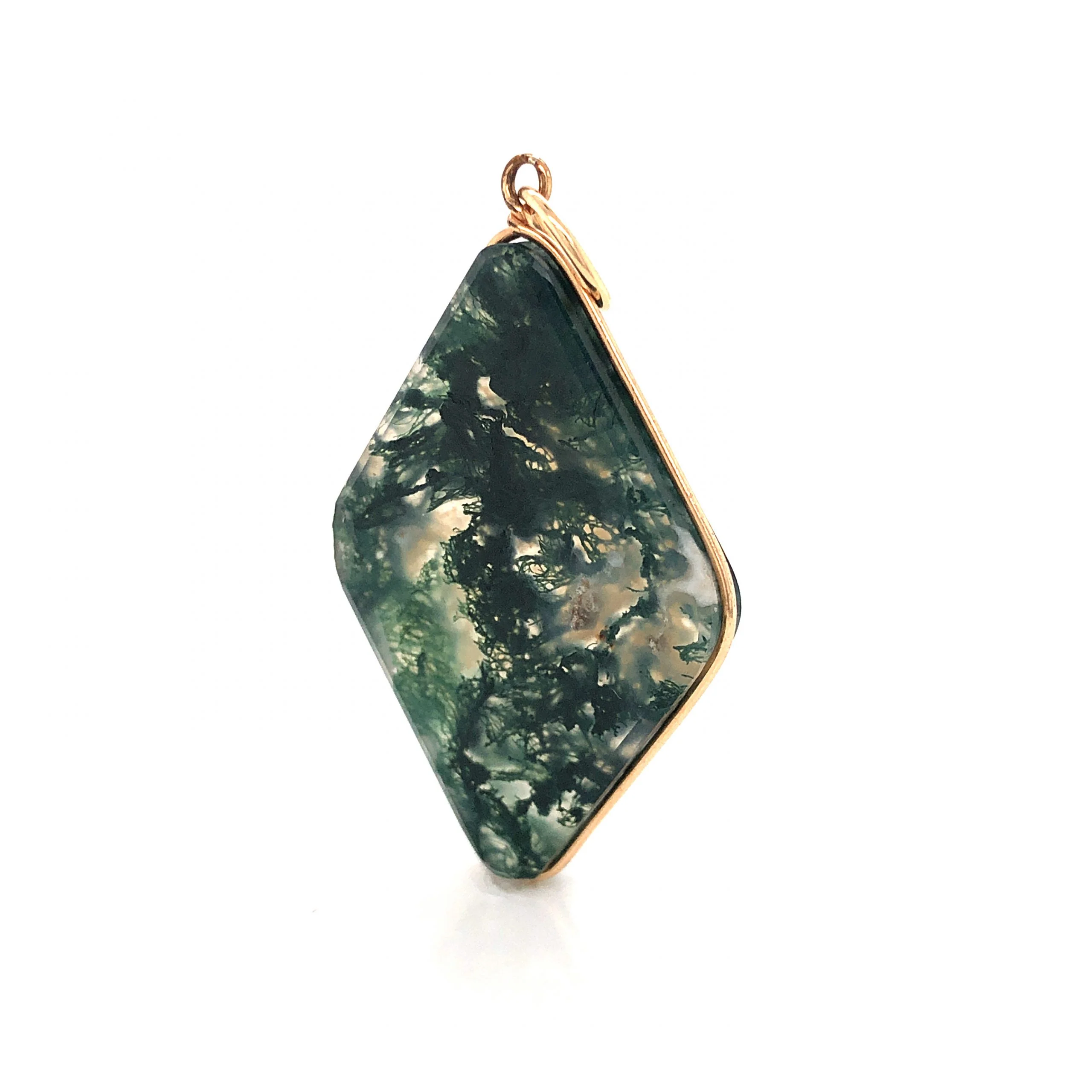 Moss Agate Pendant in 14k Yellow Gold - Image 2