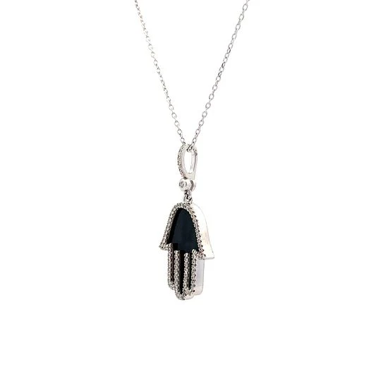 Mother of Pearl Hamsa Necklace in 14k White Gold - Image 2