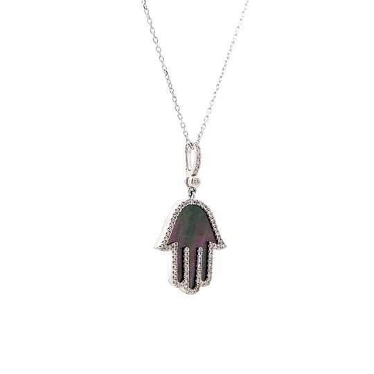 Mother of Pearl Hamsa Necklace in 14k White Gold - Image 3
