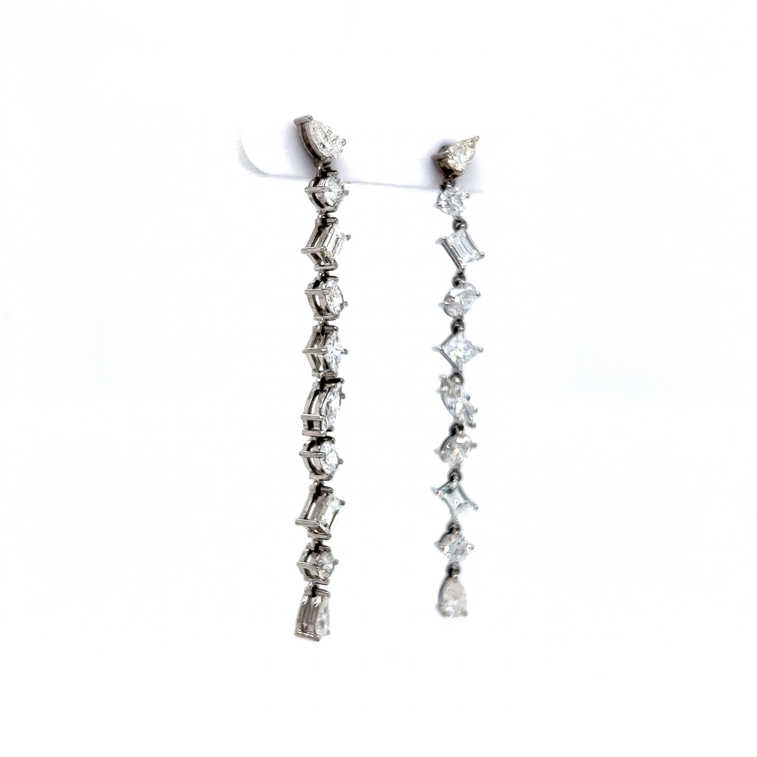 Multi-Cut Diamond Drop Earrings in 14k White Gold - Image 3