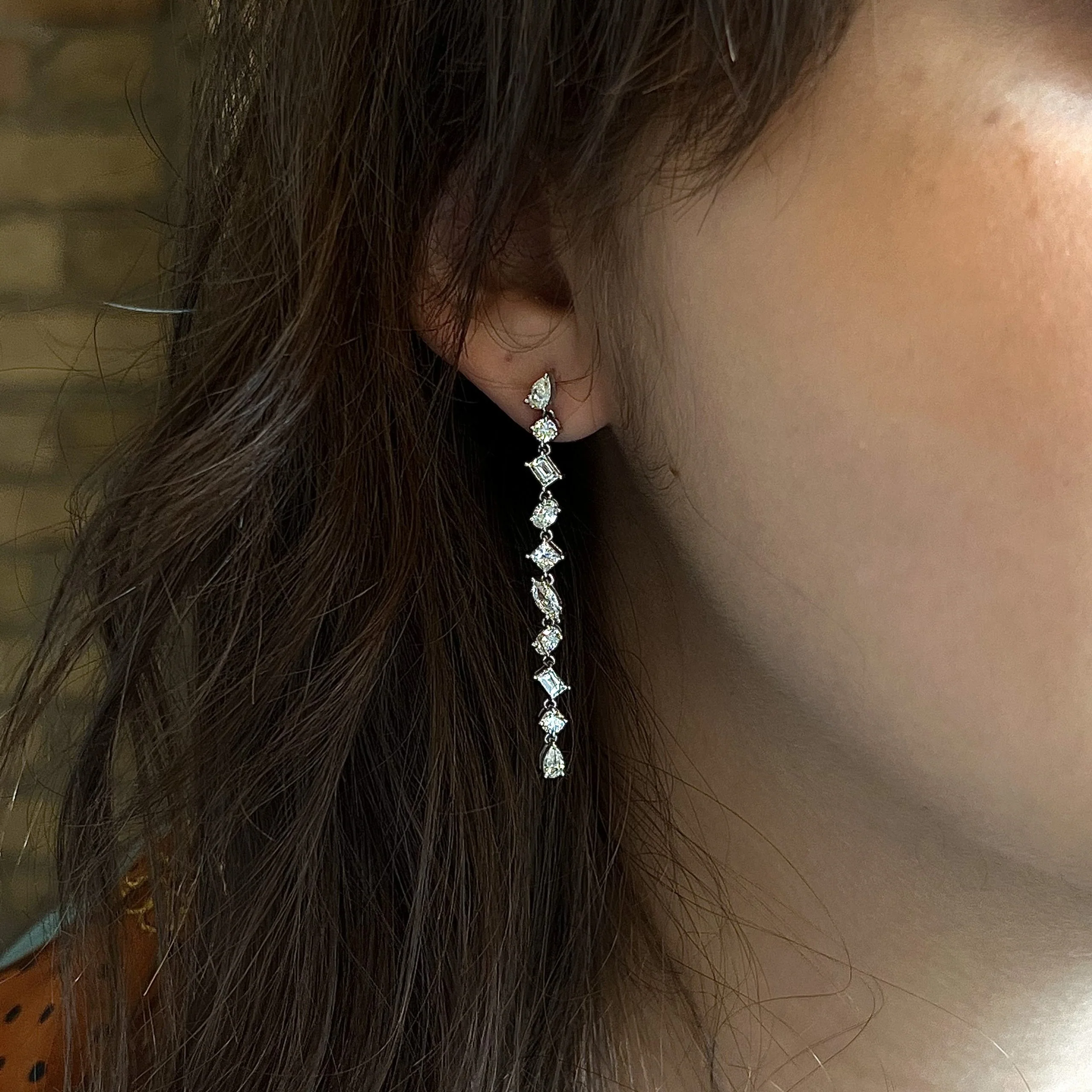Multi-Cut Diamond Drop Earrings in 14k White Gold - Image 4