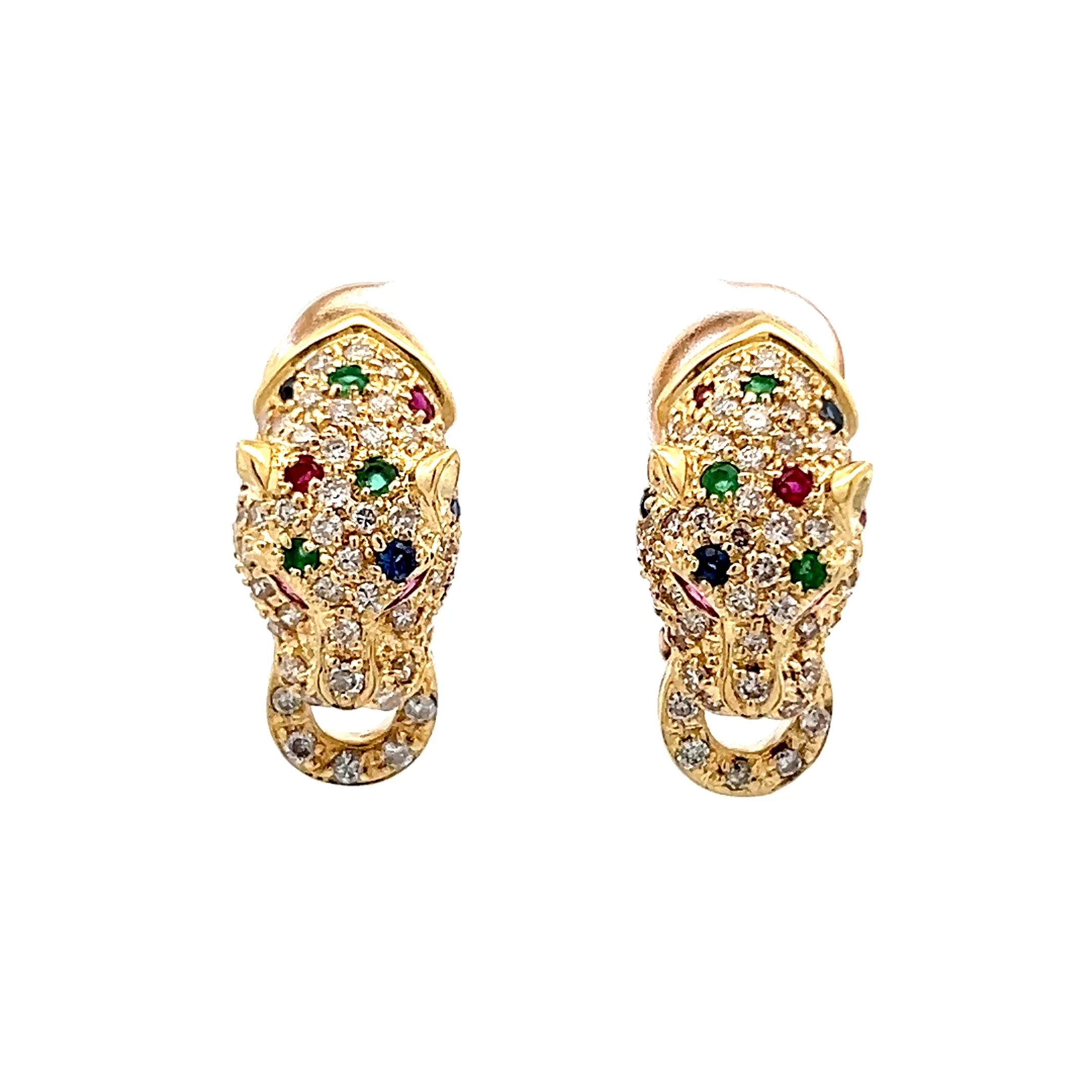 Multi-Gemstone Panther Stud Earrings in 18k Yellow Gold