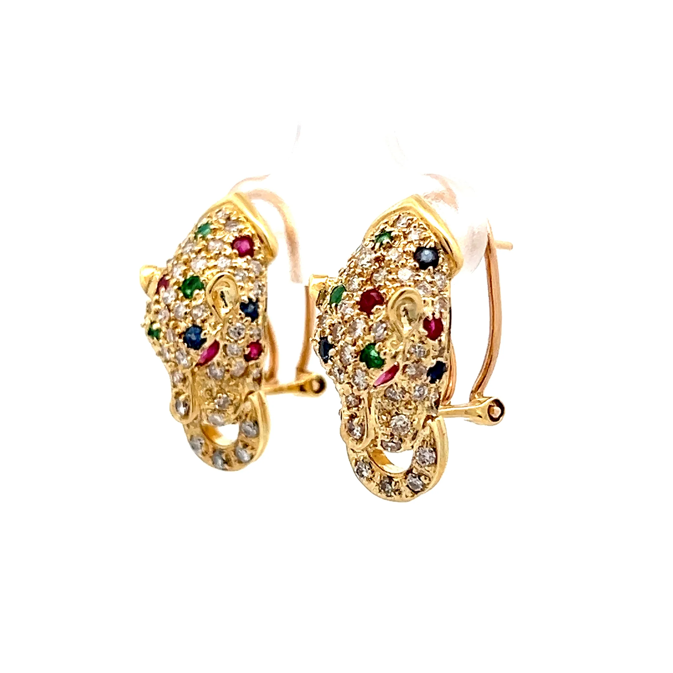 Multi-Gemstone Panther Stud Earrings in 18k Yellow Gold - Image 2