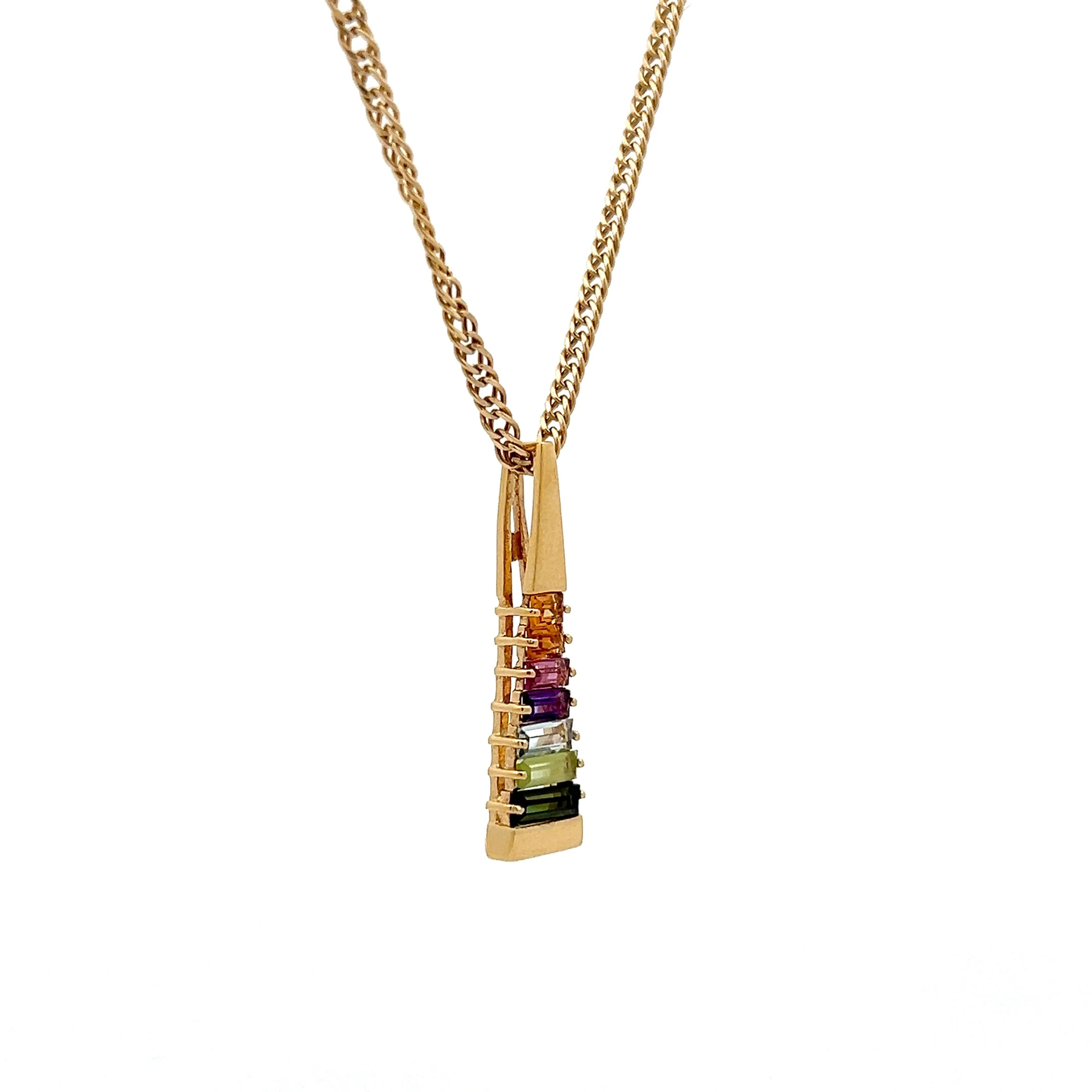 Multi-Gemstone Pyramid Pendant in 18k Yellow Gold - Image 3