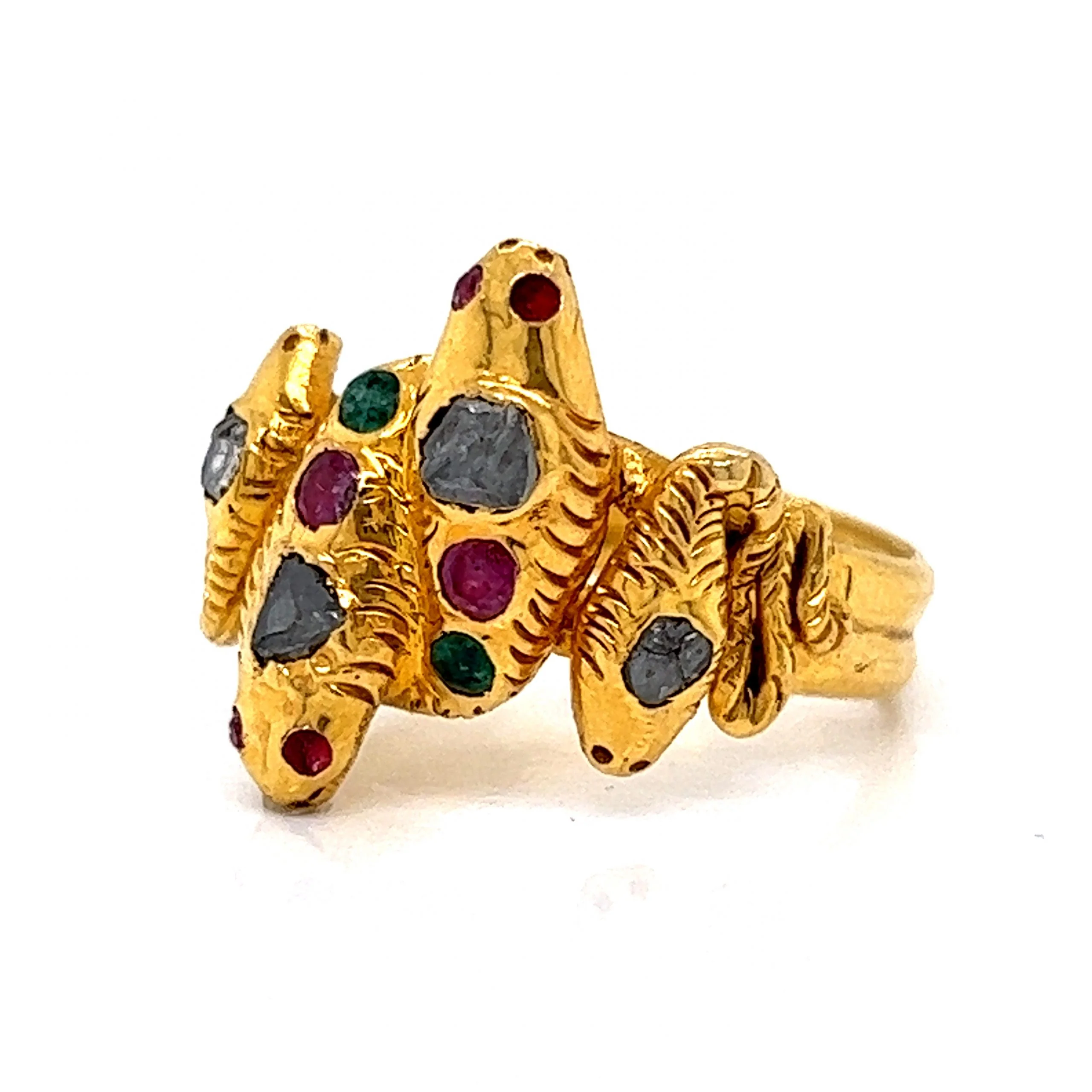 Multi-Gemstone Snake Cocktail Ring in 18k Yellow Gold - Image 2