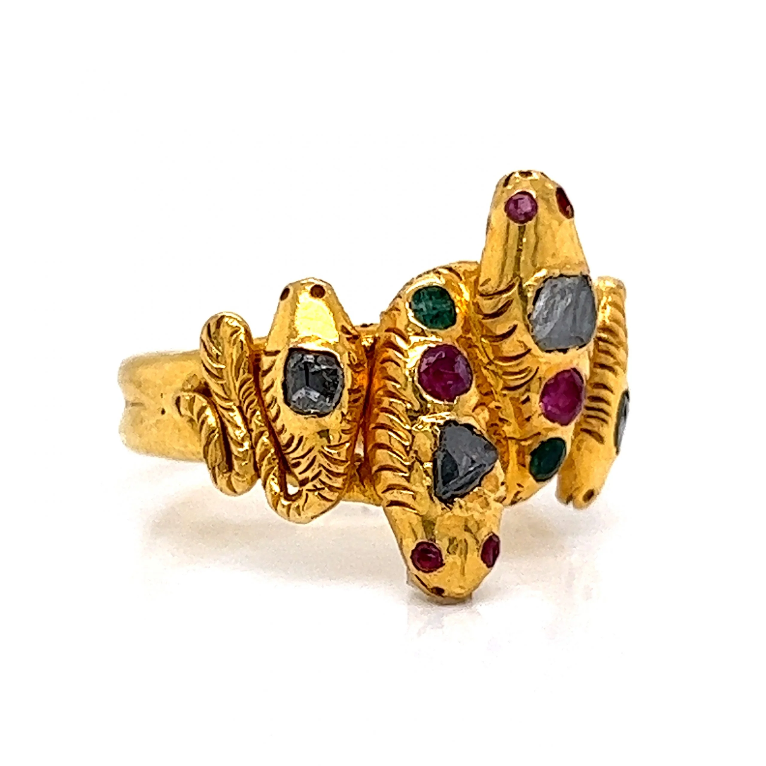 Multi-Gemstone Snake Cocktail Ring in 18k Yellow Gold - Image 3