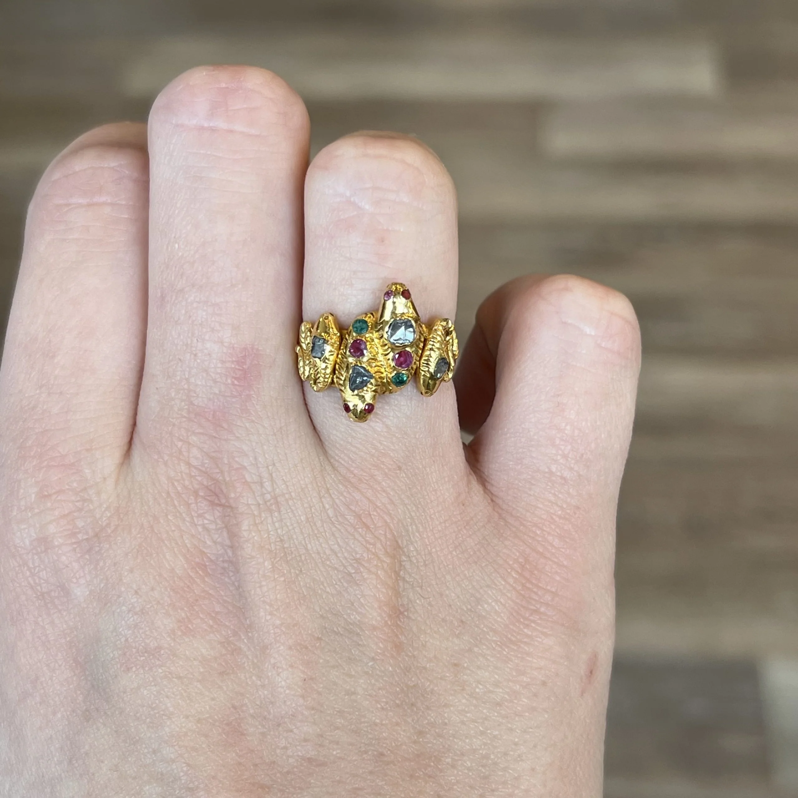 Multi-Gemstone Snake Cocktail Ring in 18k Yellow Gold - Image 6