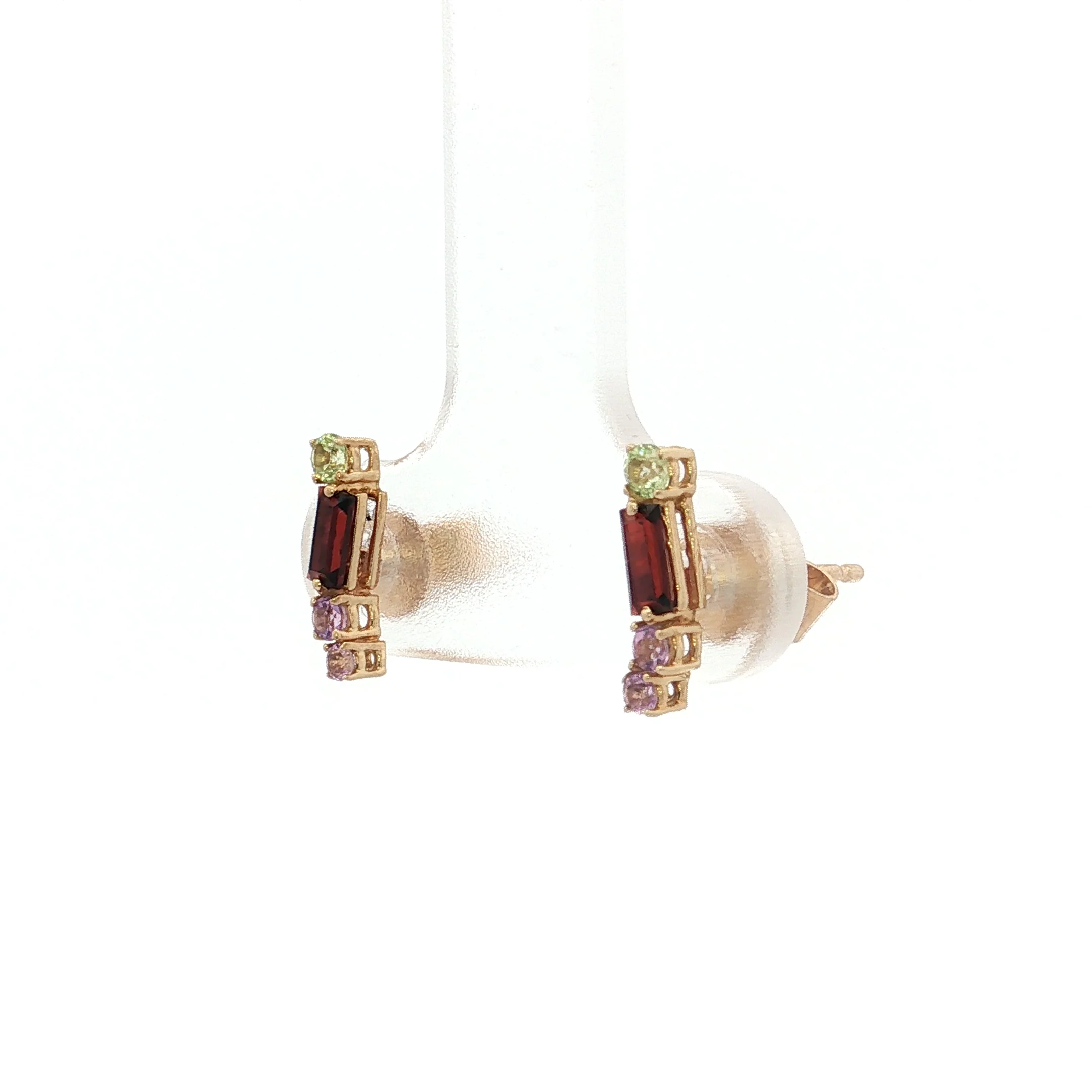 Multi-Gemstone Stud Earrings in 14k Yellow Gold - Image 2