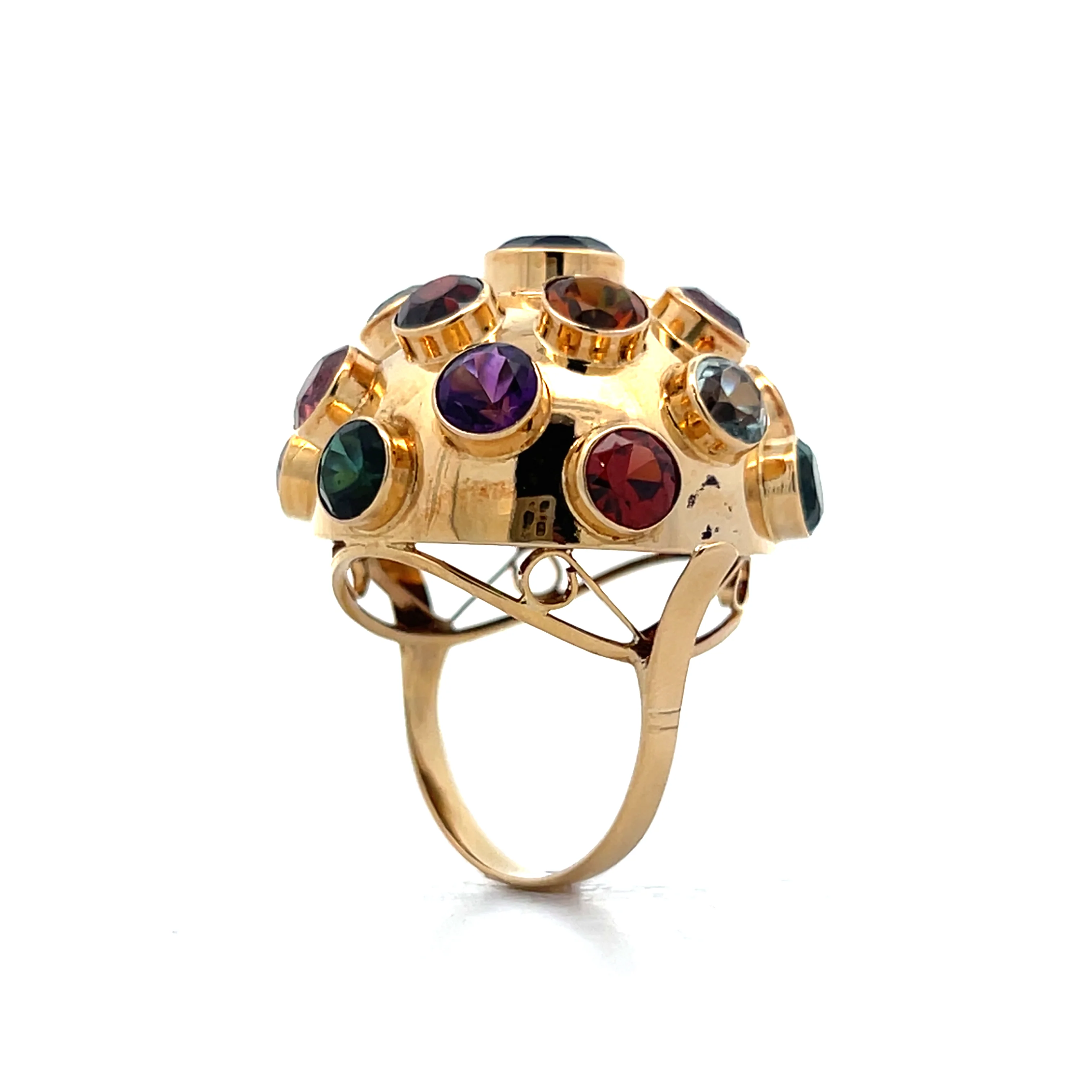 Multi-Gemstone Vintage Sputnik Ring in 18k Yellow Gold - Image 5