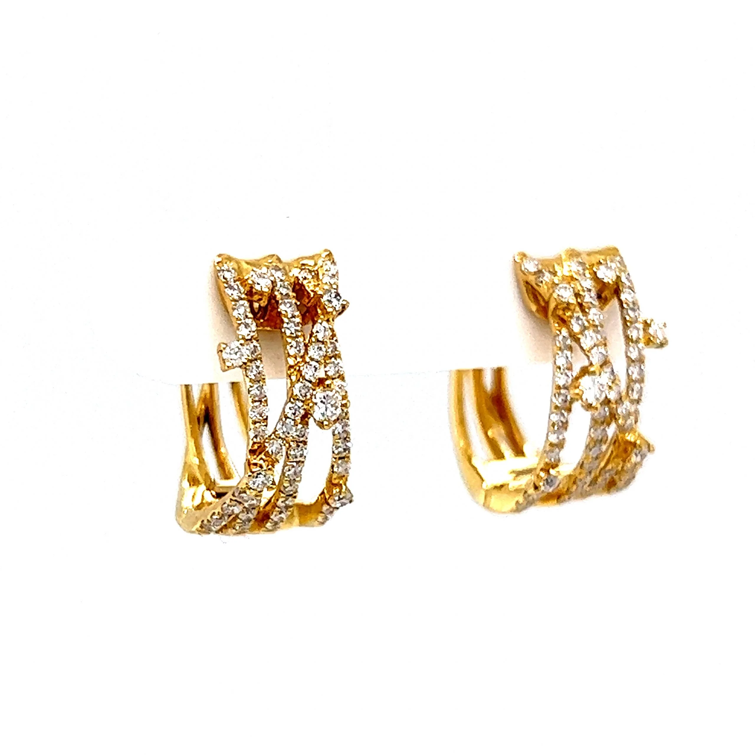 Multi-Strand Pave Diamond Hoop Earrings in 14k Yellow Gold - Image 3