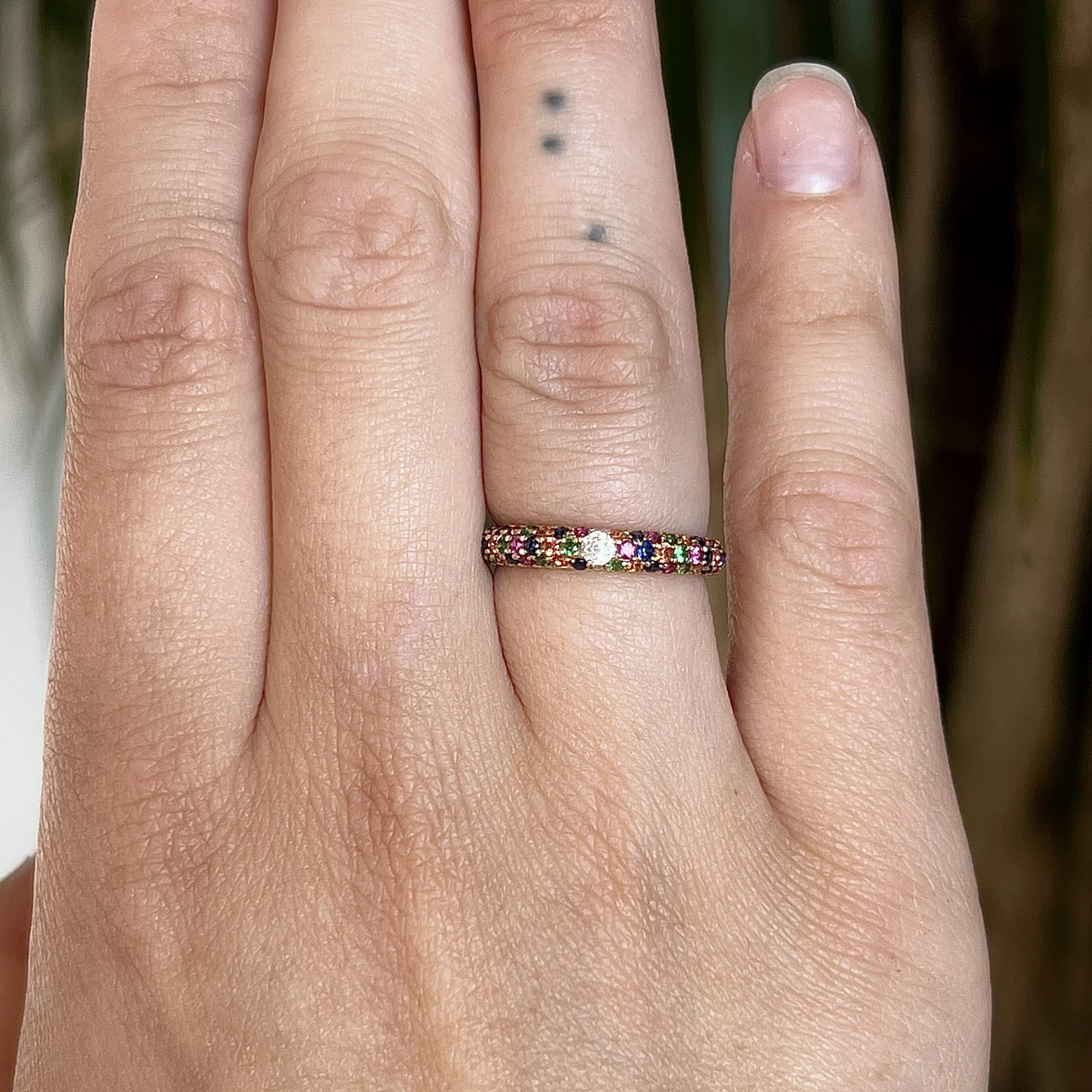 Multicolor Sapphire & Diamond Band in 14k Yellow Gold - Image 6