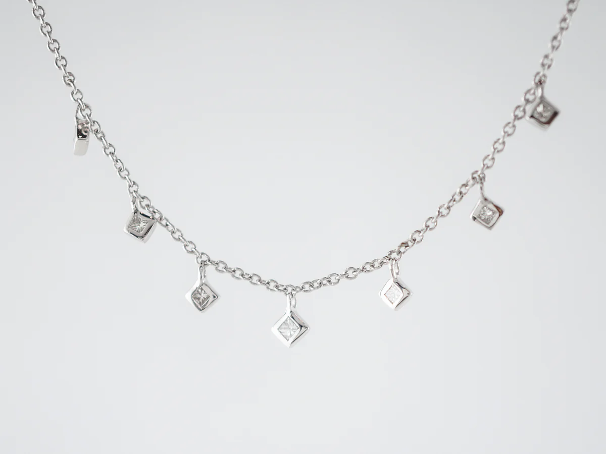 Necklace Modern .09 Round Brilliant Cut Diamonds in 14k White Gold - Image 2