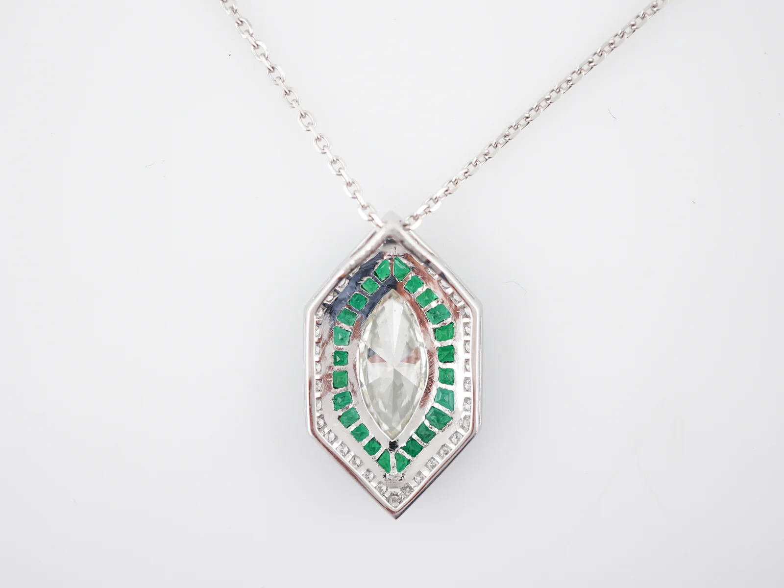 Necklace Modern 1.43 Marquise Cut Diamond & .70 French Cut Emeralds in Platinum - Image 6
