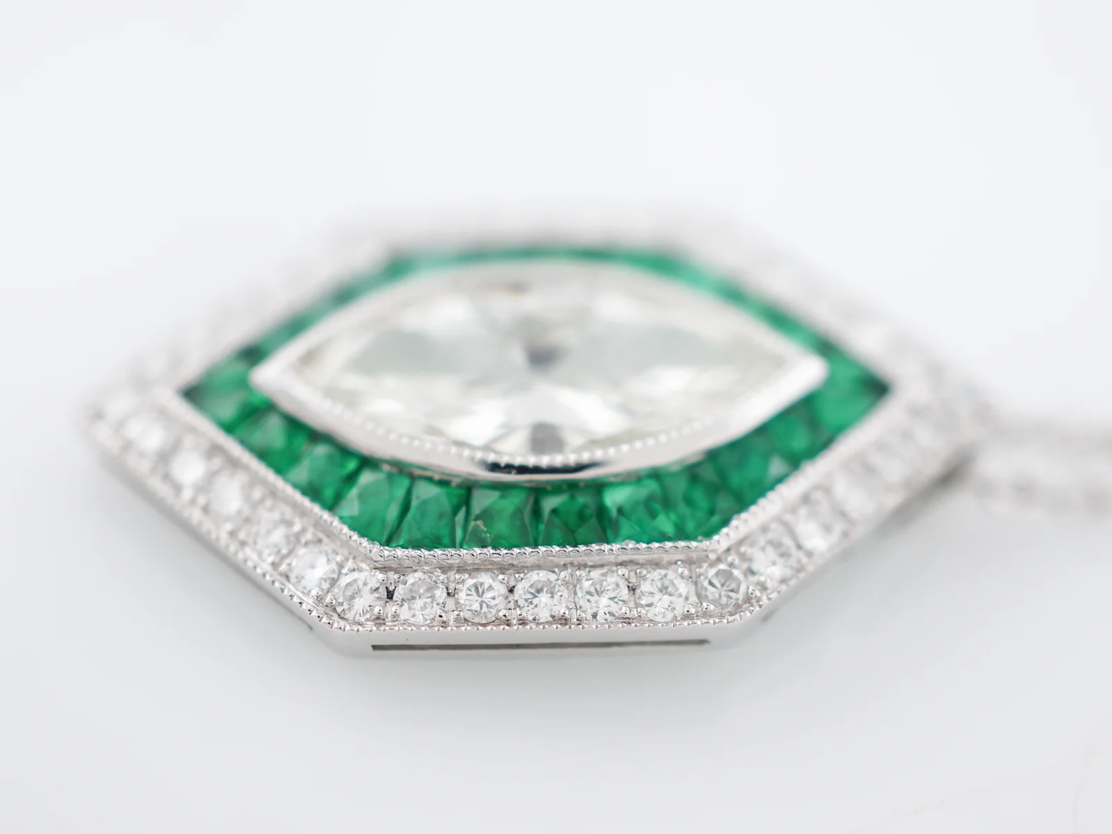 Necklace Modern 1.43 Marquise Cut Diamond & .70 French Cut Emeralds in Platinum - Image 7