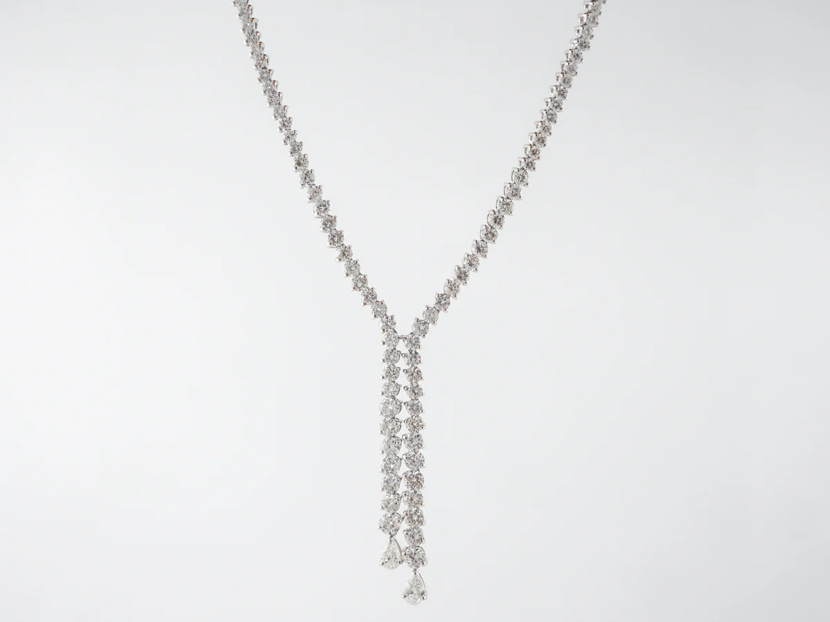 **RTV 1/17/19**Necklace Modern 12.35 Round Brilliant & Pear Cut Diamonds in 18k White Gold