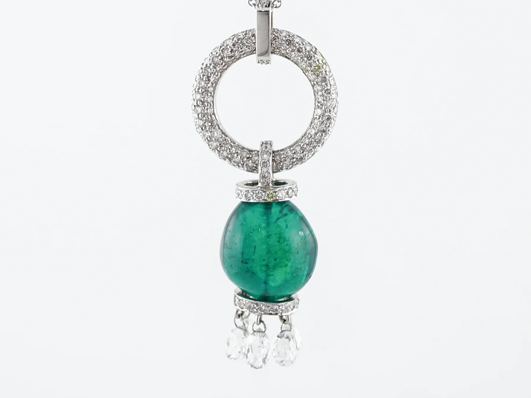 ***RTV***Necklace Modern 17.04 Emerald & 6.52 Round Brilliant Cut Diamonds in 18K White Gold - Image 3