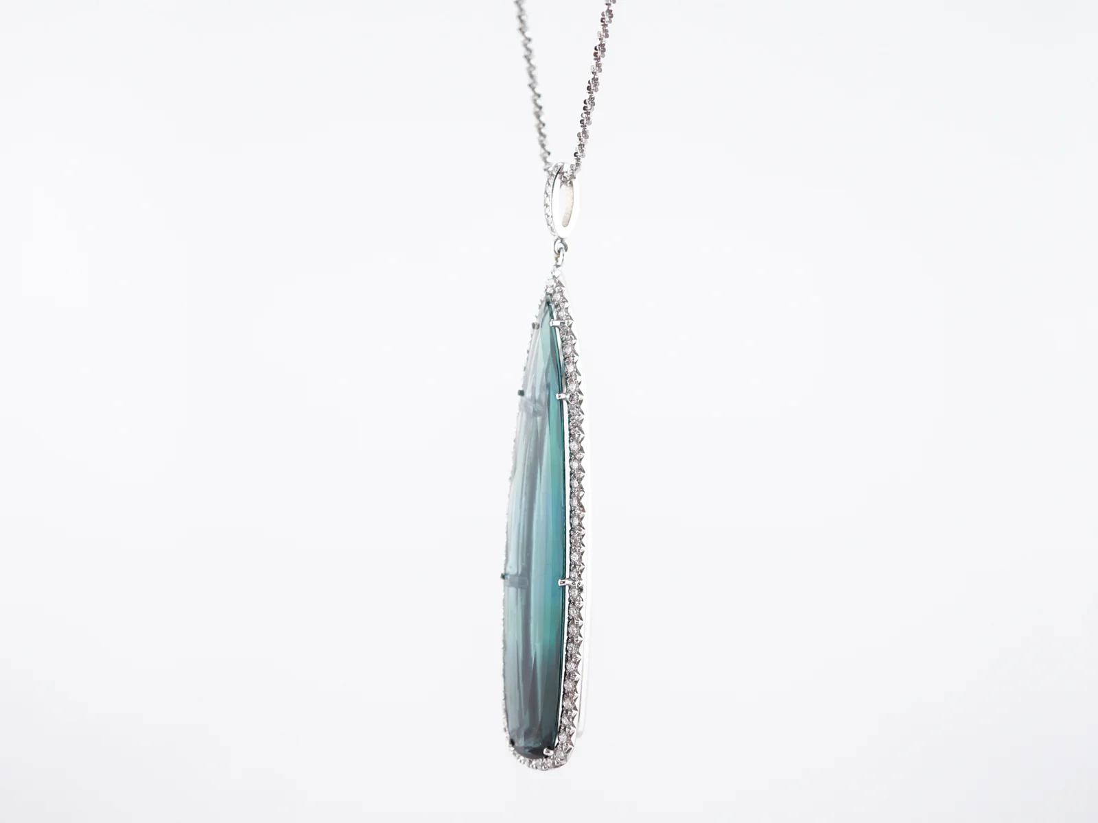 Necklace Modern 18.00 Round Brilliant Cut Indicolite Tourmaline Teardrop in 18k White Gold - Image 3