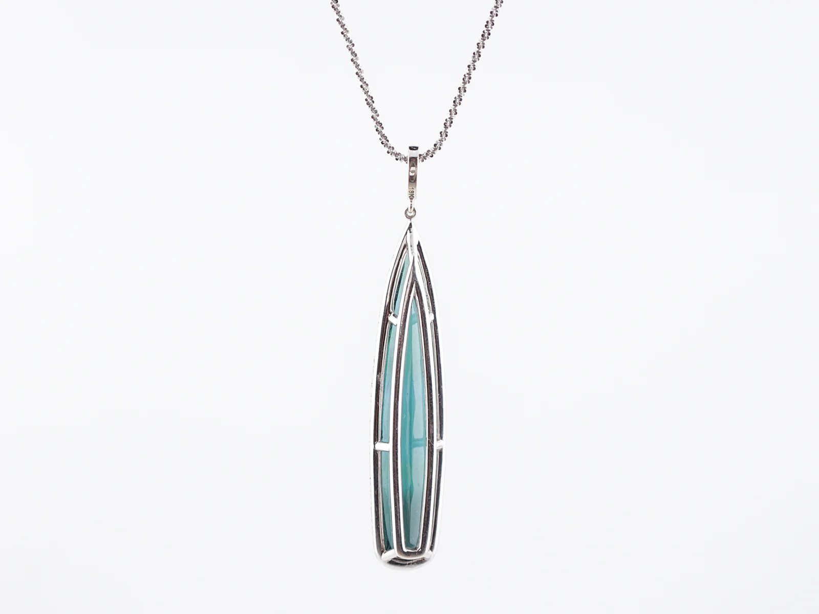 Necklace Modern 18.00 Round Brilliant Cut Indicolite Tourmaline Teardrop in 18k White Gold - Image 4