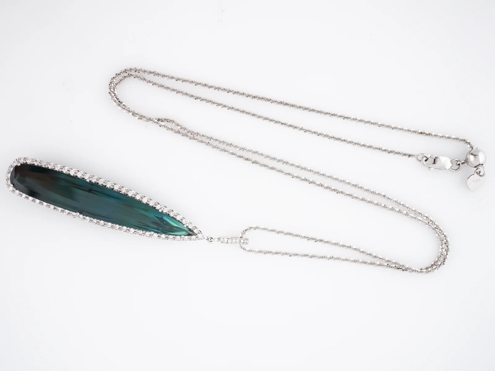 Necklace Modern 18.00 Round Brilliant Cut Indicolite Tourmaline Teardrop in 18k White Gold - Image 5