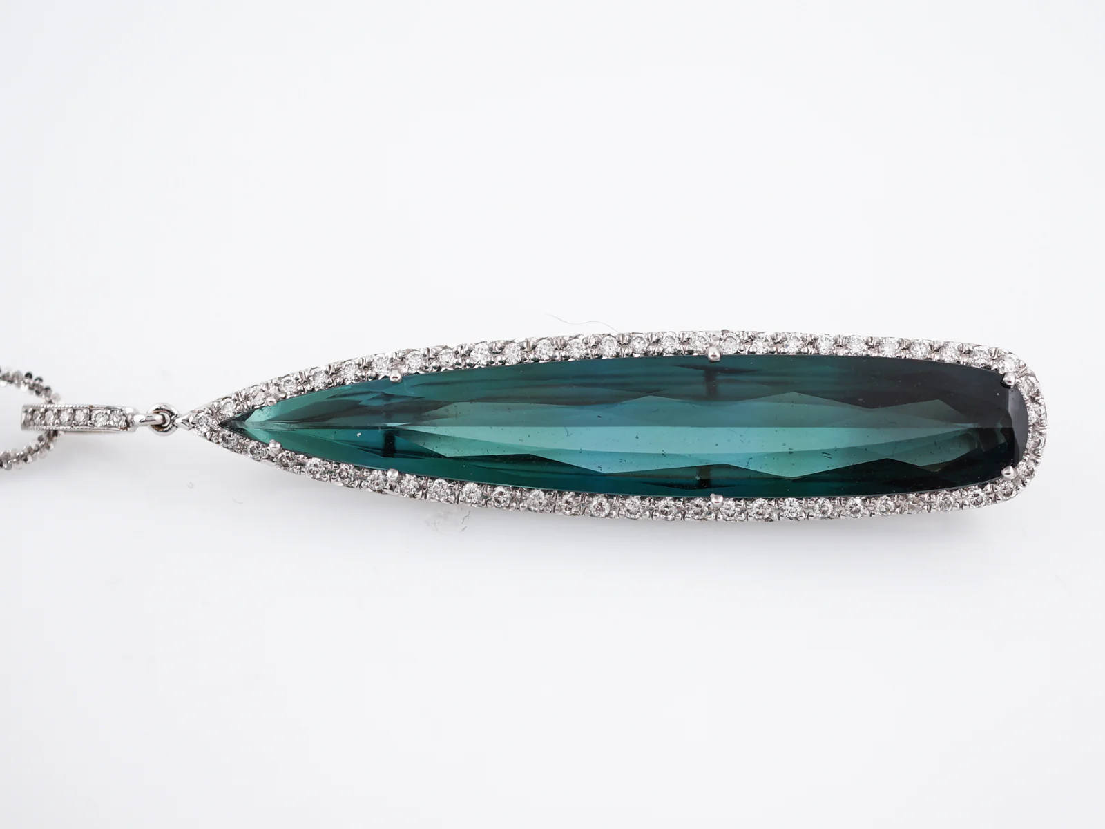 Necklace Modern 18.00 Round Brilliant Cut Indicolite Tourmaline Teardrop in 18k White Gold - Image 6