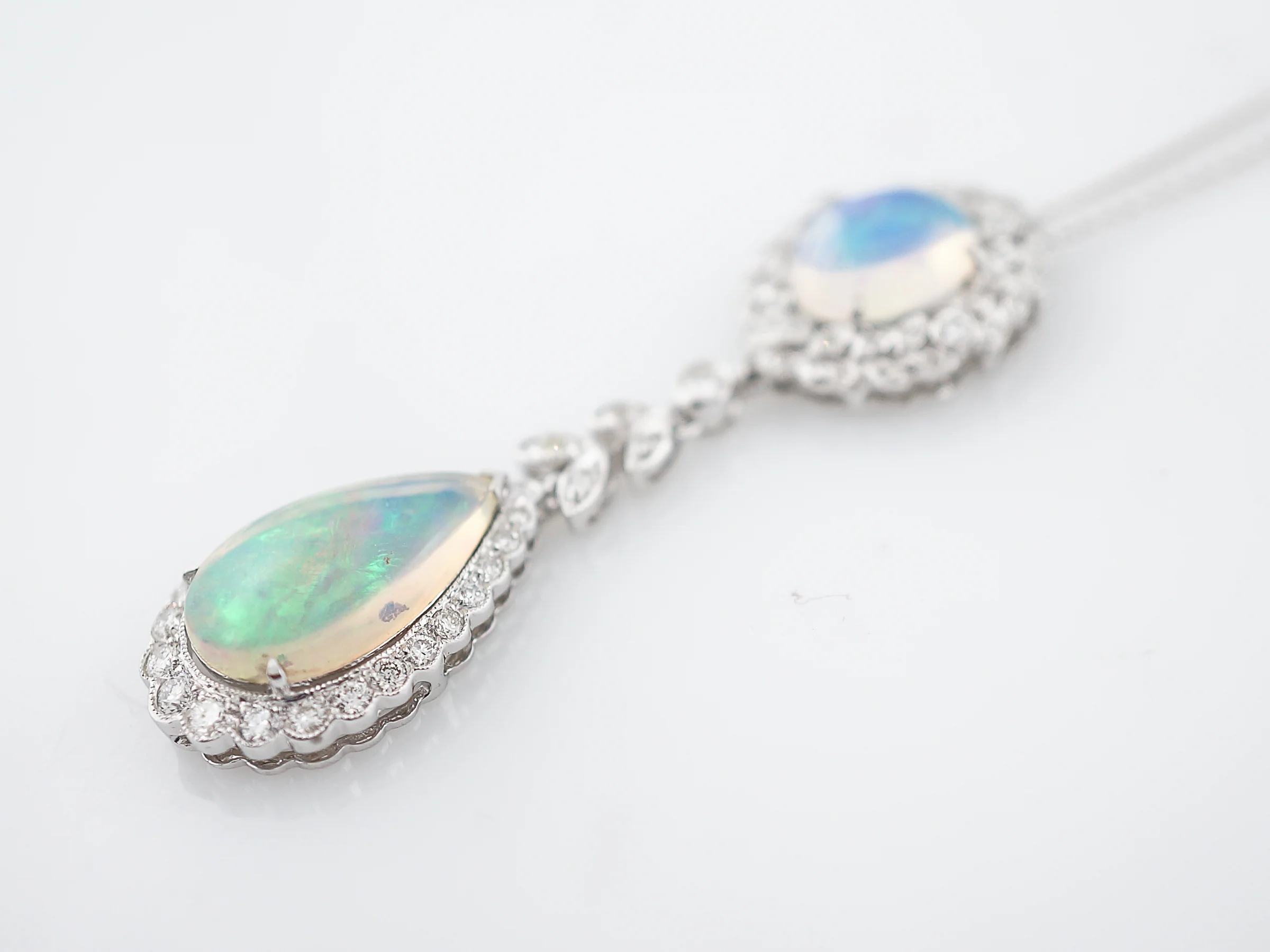 Necklace Modern 3.16 Oval & Pear Cut Opals & .63 Round Brilliant Cut Diamonds in 18K White Gold - Image 3