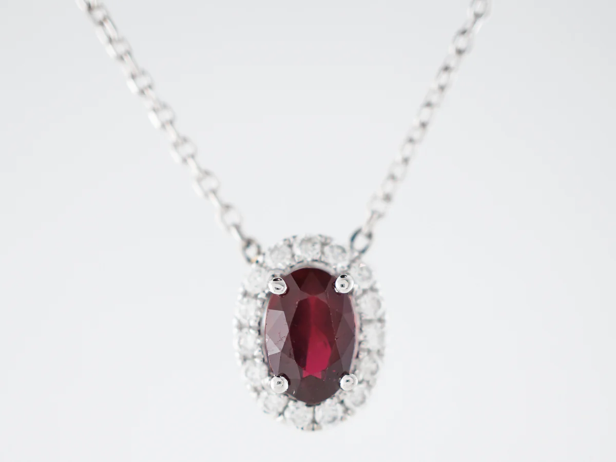 Necklace Modern .46 Oval Cut Ruby & Diamonds in 14k White Gold - Image 2
