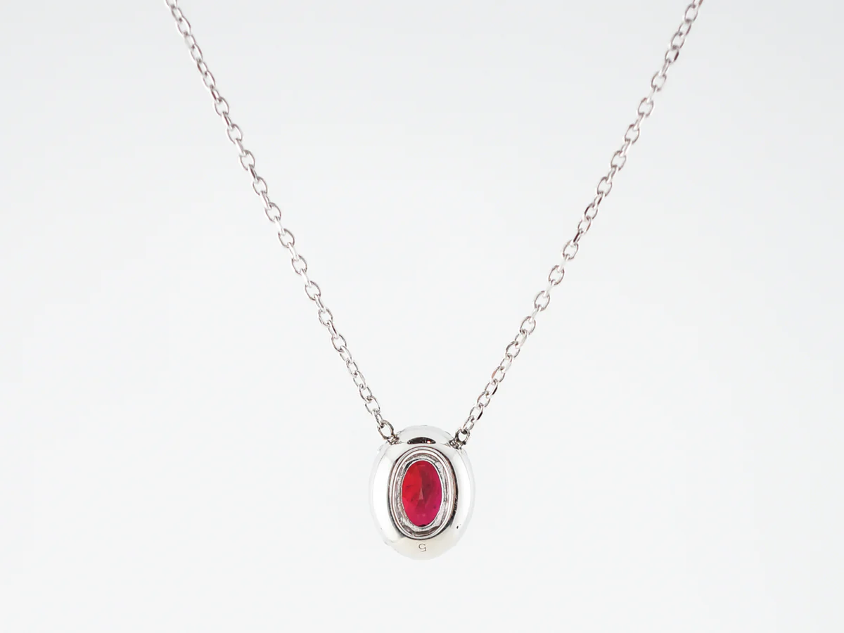 Necklace Modern .46 Oval Cut Ruby & Diamonds in 14k White Gold - Image 4