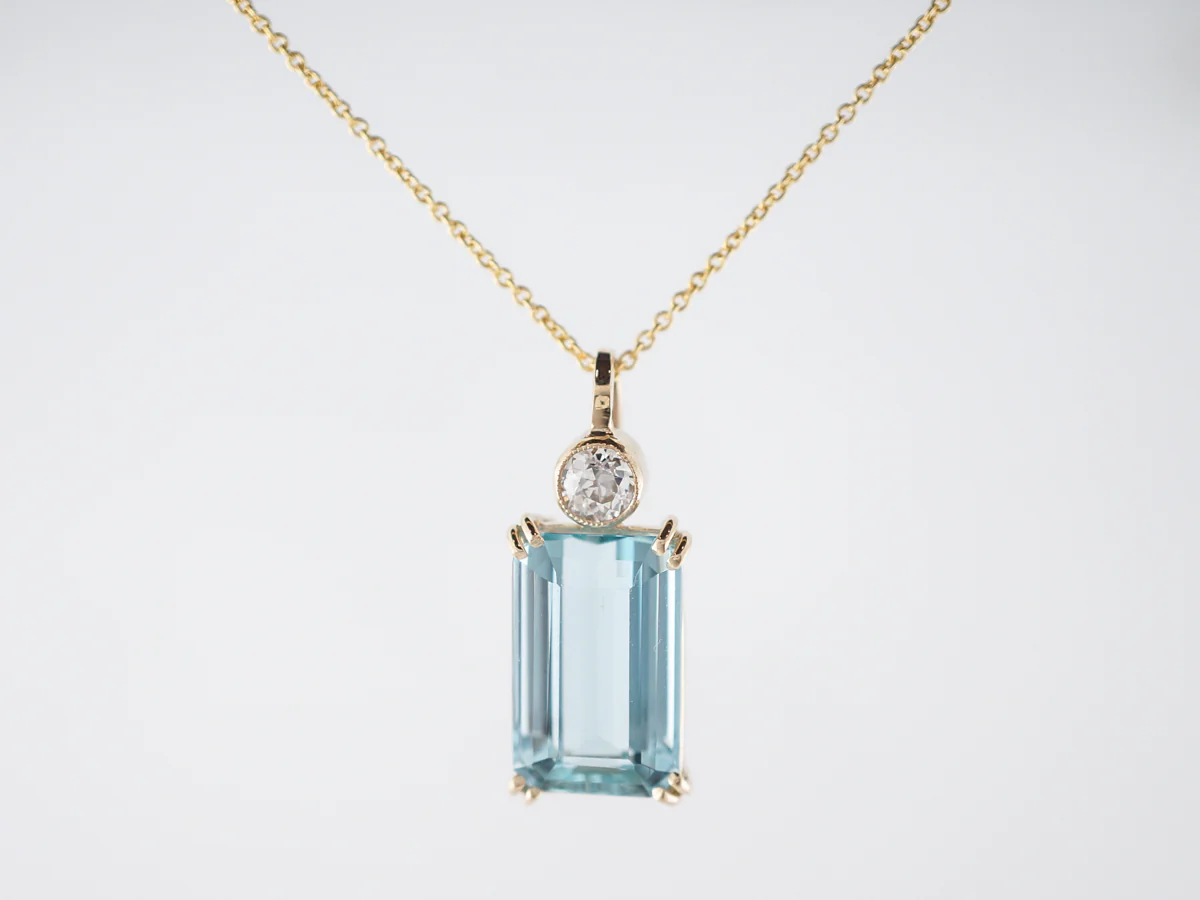 Necklace Modern 5.26 Emerald Cut Aquamarine in 14k Yellow Gold