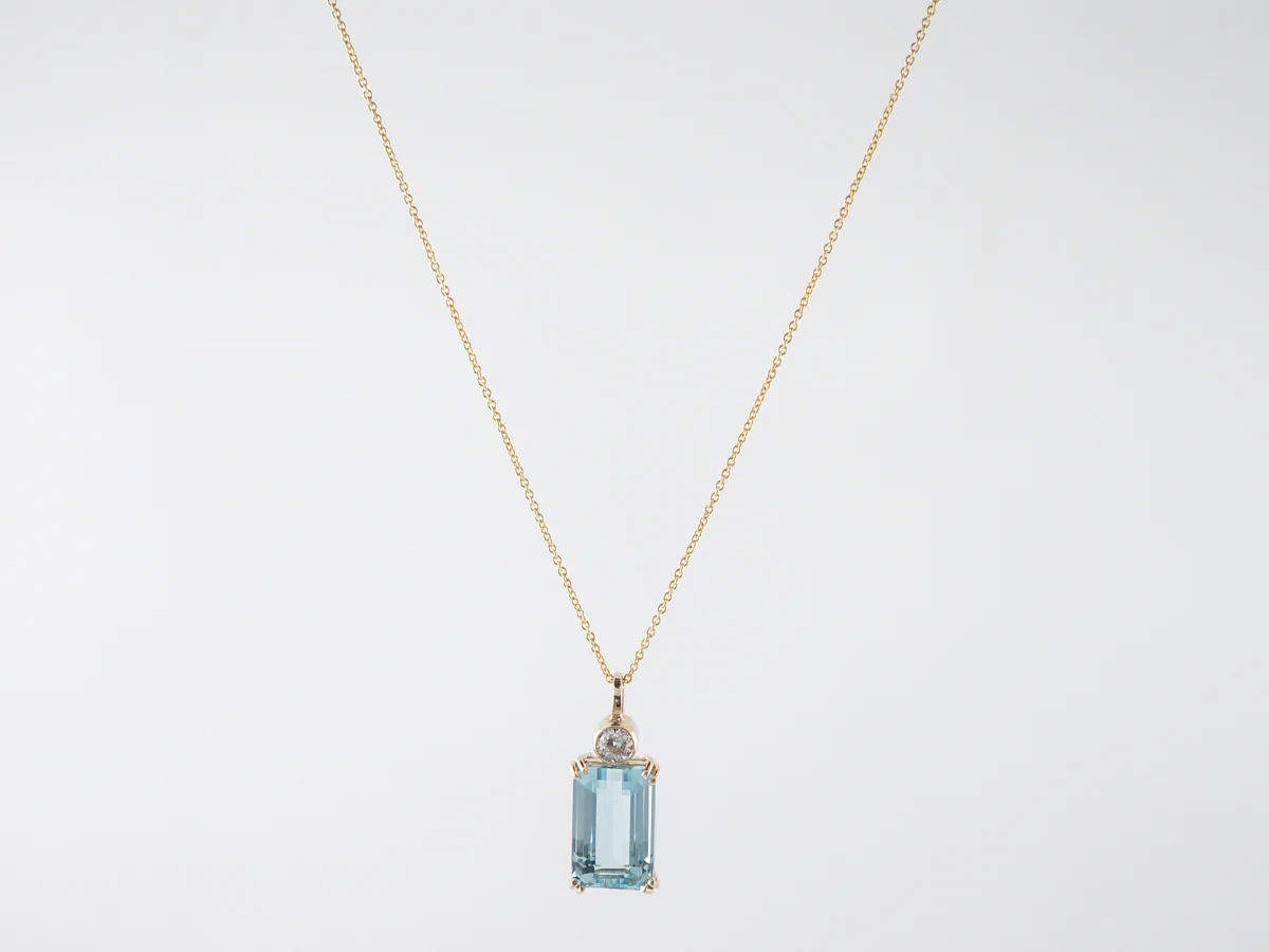 Necklace Modern 5.26 Emerald Cut Aquamarine in 14k Yellow Gold - Image 3