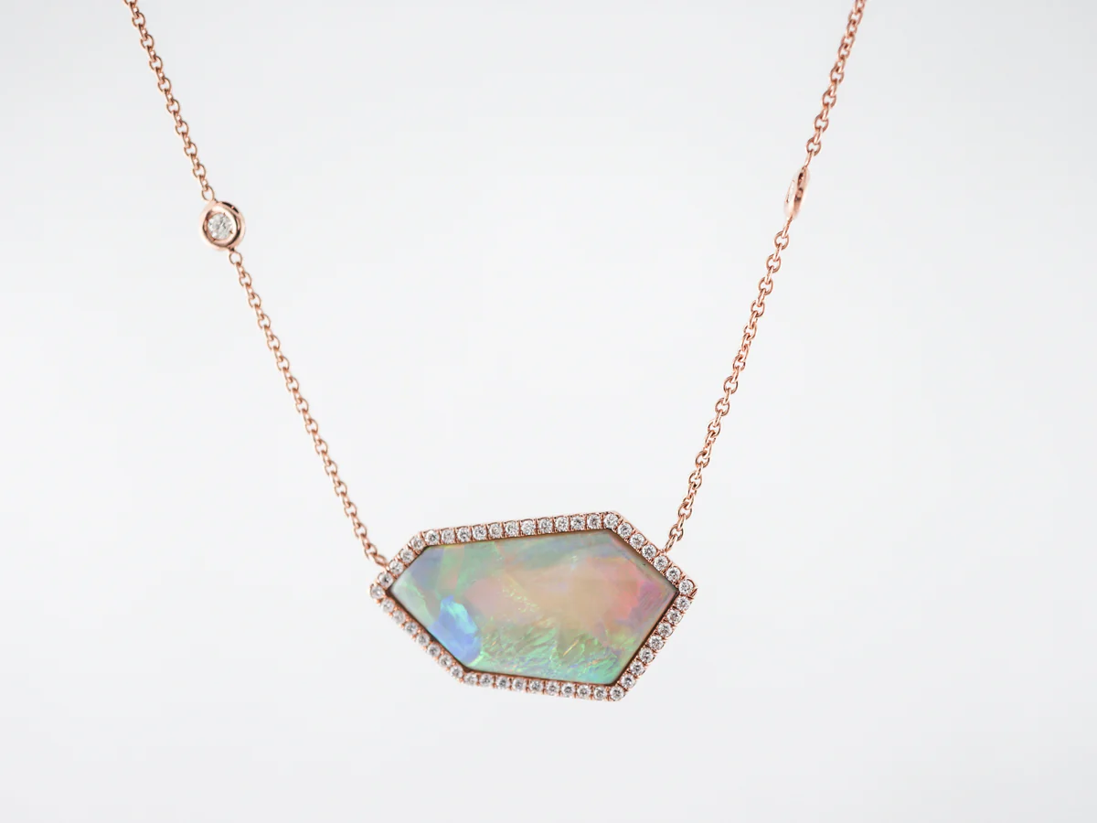 Necklace Modern 9.89 Cabochon Cut Opal in 18k Rose Gold