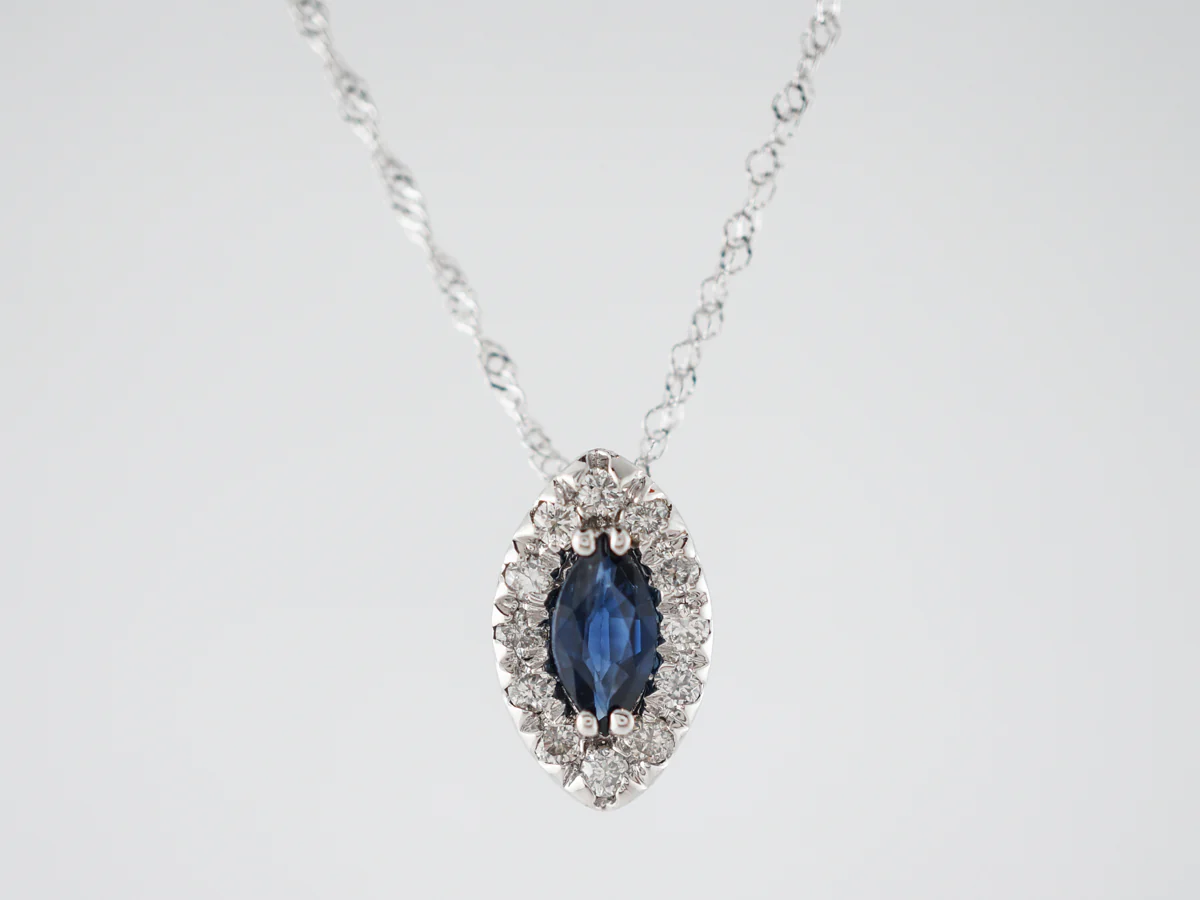 Necklace Modern .90 Marquise Cut Sapphire in 14k White Gold - Image 2