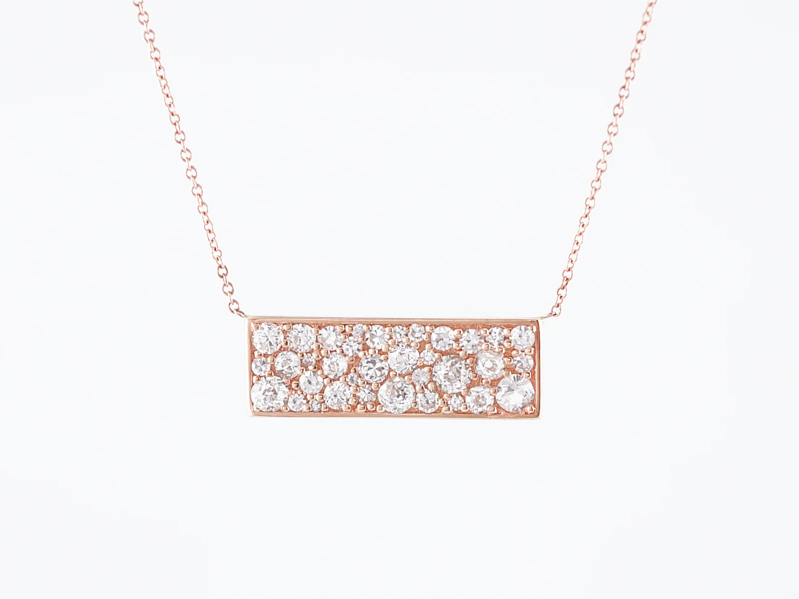 Bar Necklace Modern 1.46 Old European, Old Mine & Single Cut Diamonds in 18k Rose Gold