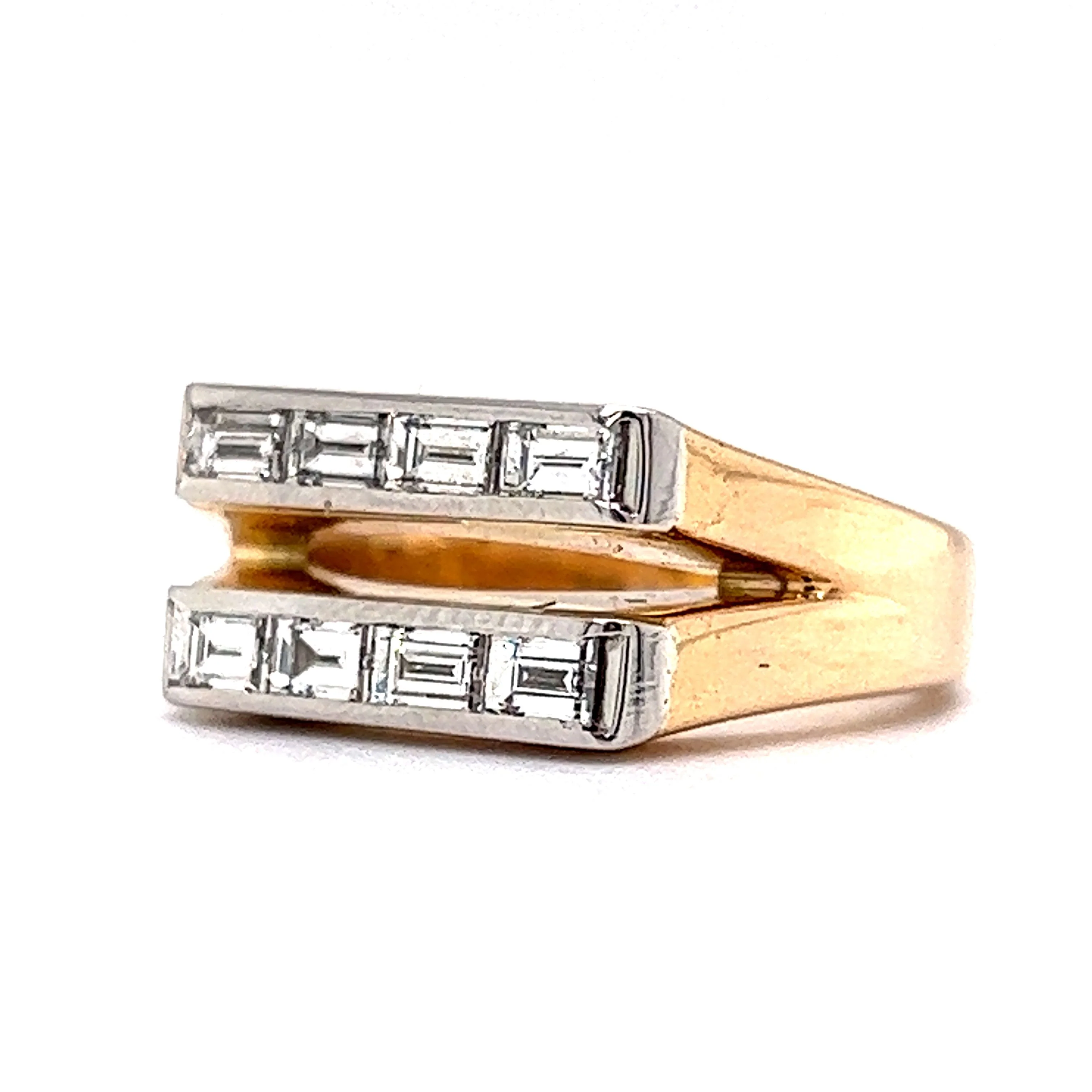 Negative Space Baguette Diamond Cocktail Ring in 18k & Platinum - Image 2
