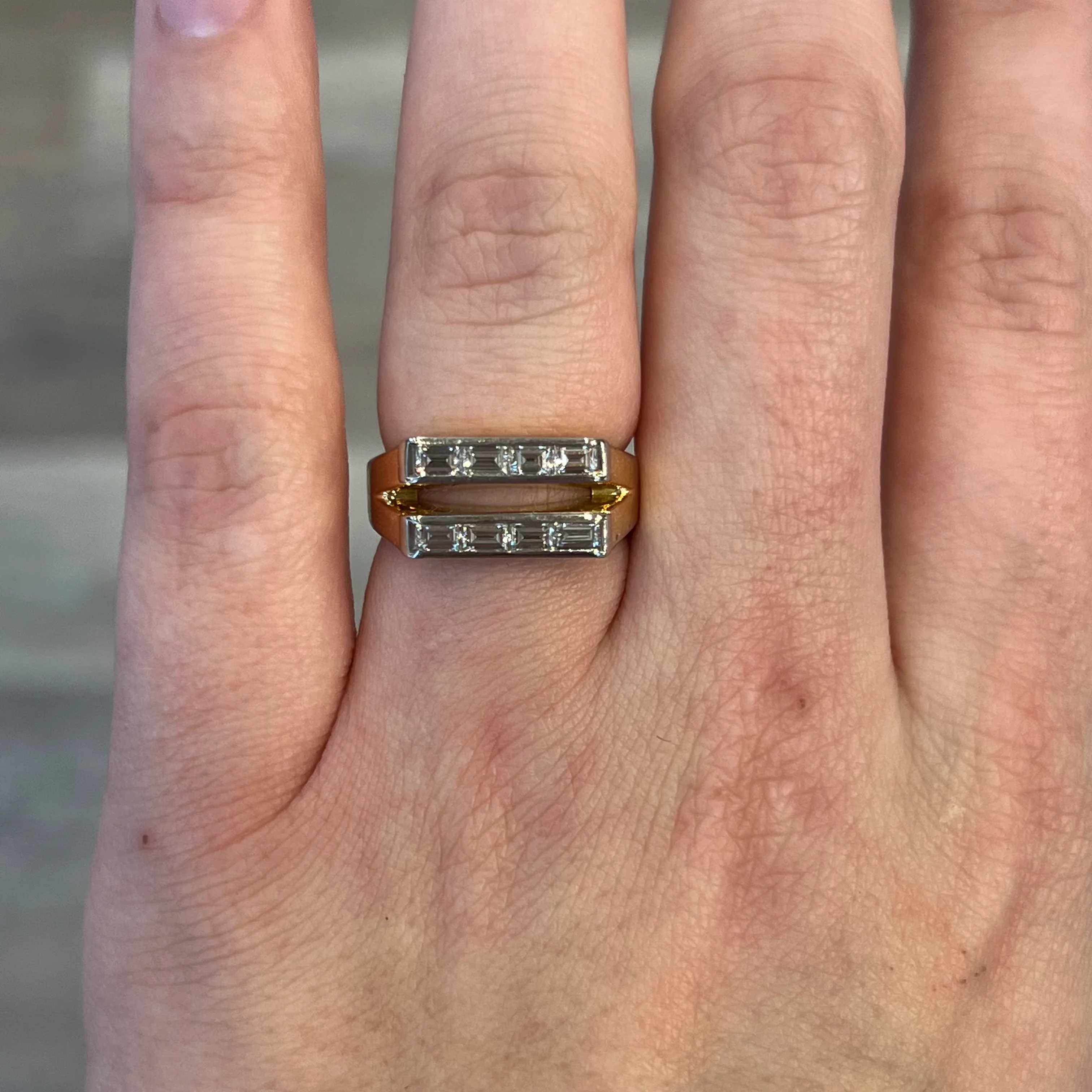 Negative Space Baguette Diamond Cocktail Ring in 18k & Platinum - Image 6